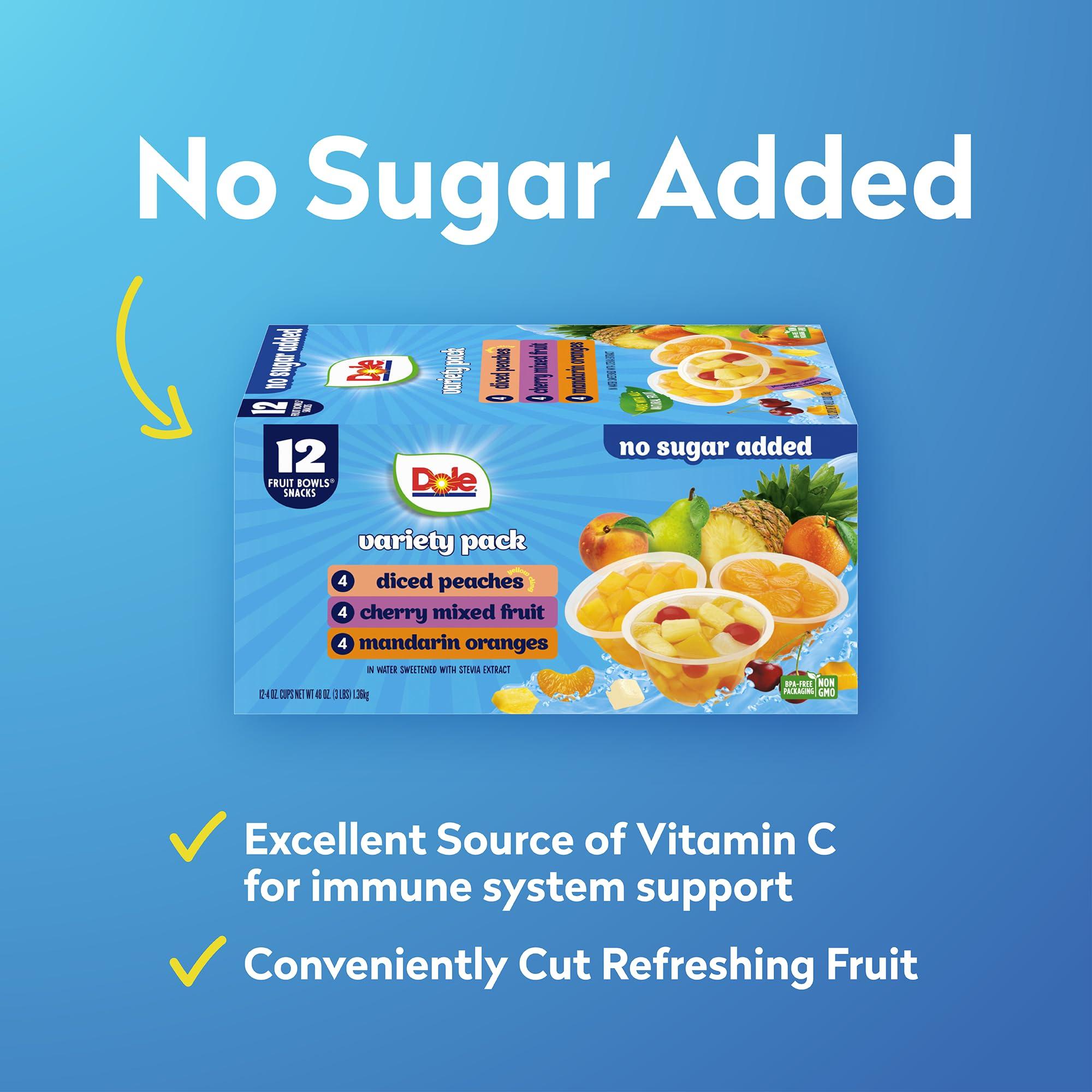 Dole Diced Peaches, Mandarin Oranges, and Cherry Mixed Fruit with No Sugar Added Variety Pack - Dole Fruit Bowls Snacks - 4 oz Bowls - 12 Pack - Image 4