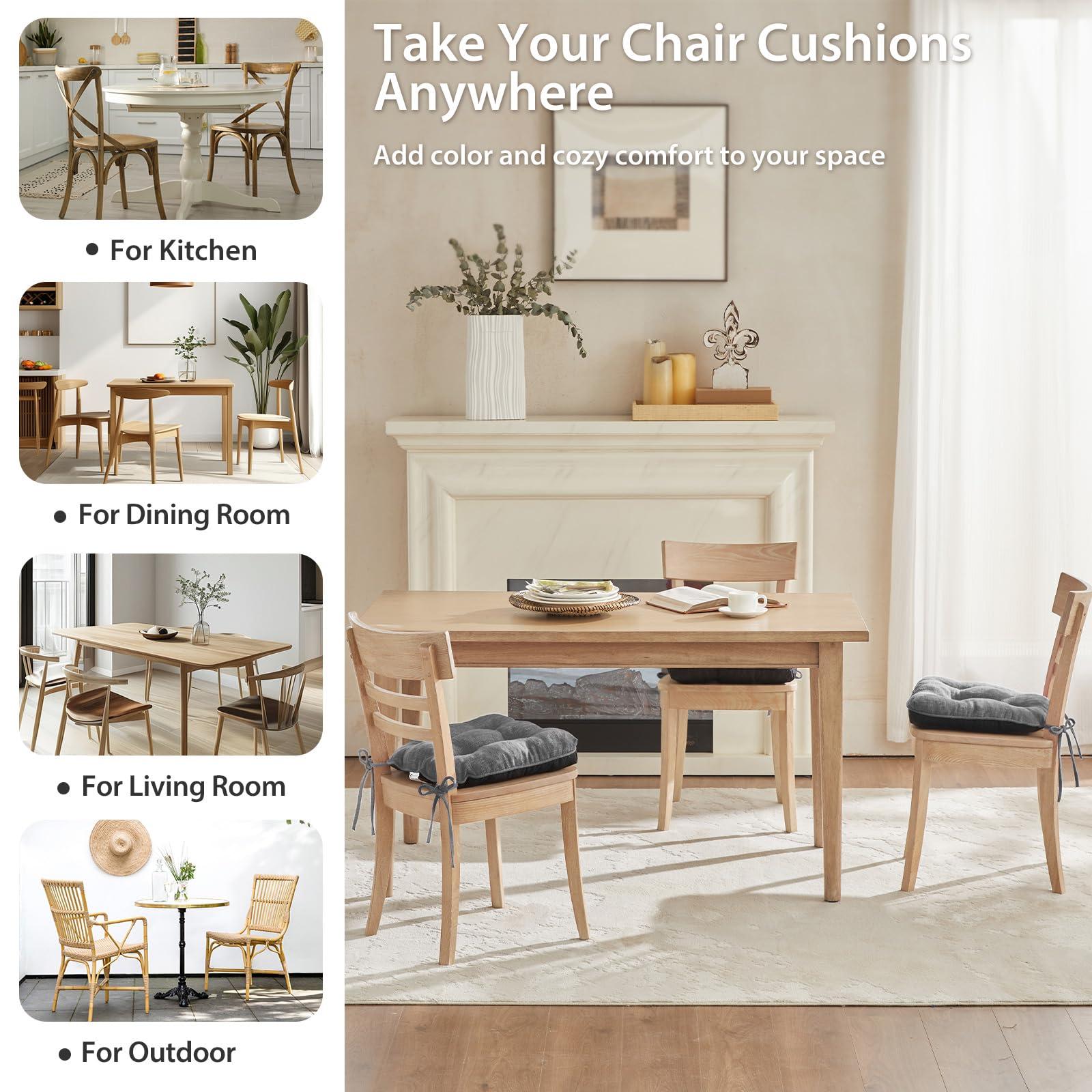 Quilmfoam 15.5"x15.5" Kitchen Chair Cushions Set of 4 for Dining Chair, Soft Tufted Non-Slip Memory Foam Seat Cushion with Ties for Indoor Kitchen Dining Furniture, Dark Grey - Image 7