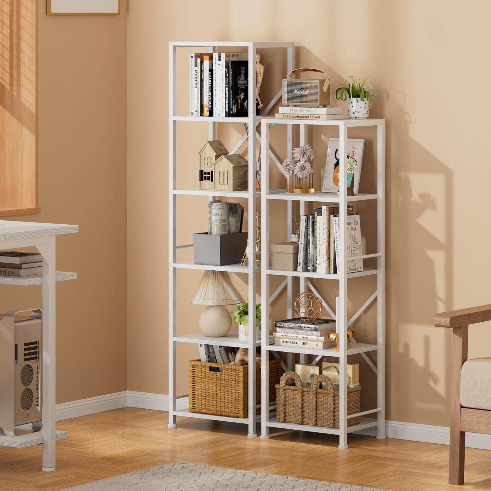 Furologee White Tall Bookshelf, Narrow Bookcase with 6 Shelves, Modern Freestanding Shelf Units, Metal and Wood Display Storage Corner Rack Organizer for Living Room, Home Office, Hallway, Bathroom - Image 7