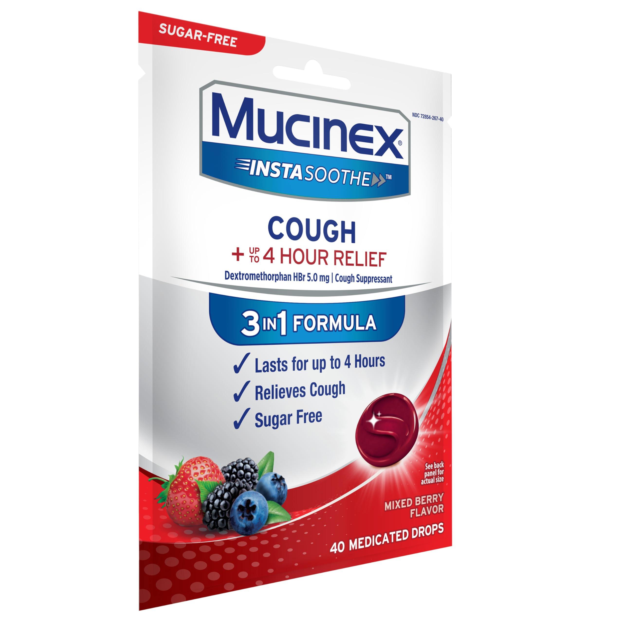 Mucinex Instasoothe Sugar Free Cough Drops, Cough Medicine for Adults with Dextromethorphan HBr, Non Menthol Cough Drops, Cough Suppressant Lozenges, Mixed Berry Medicated Cough Drops, 40ct - Image 14