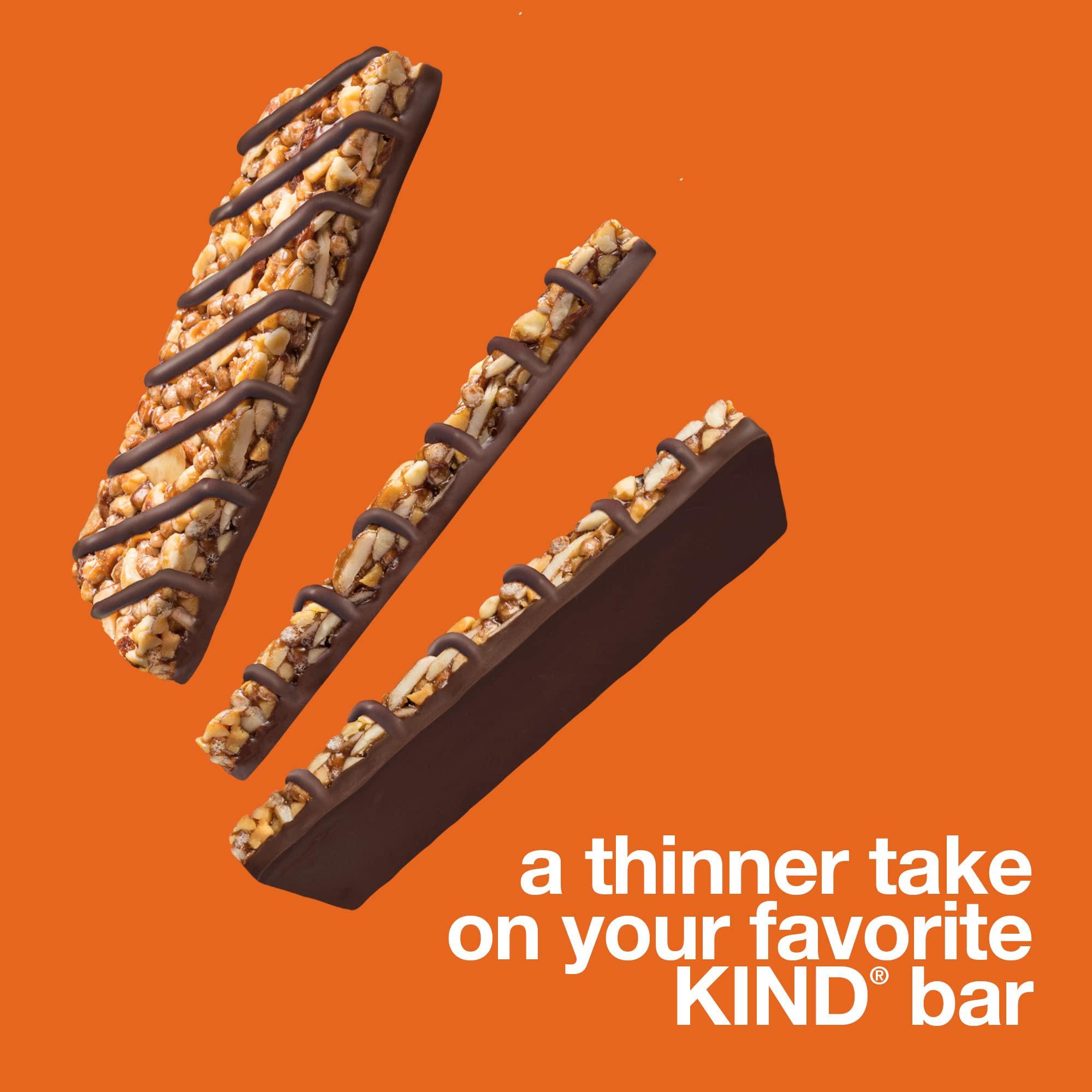 KIND Thins Snack Bar, Variety Pack, Dark Chocolate Nuts & Sea Salt, Caramel Nuts & Sea Salt and Peanut Butter Dark Chocolate, Low Calorie Snacks, Gluten Free, Low Sugar, 2-3g Protein, 30 Count - Image 4