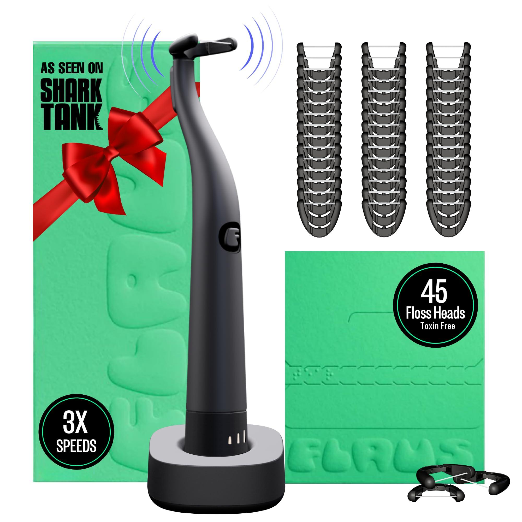 FLAUS Electric Flosser (Shark Tank) 3 Speeds + 45 Refill Heads w/Gentle Gliding Floss for Sensitive Gum Care - Water Flosser Alternative, Dentist Recommended Tooth Flossers, Eco Dental Floss Picks