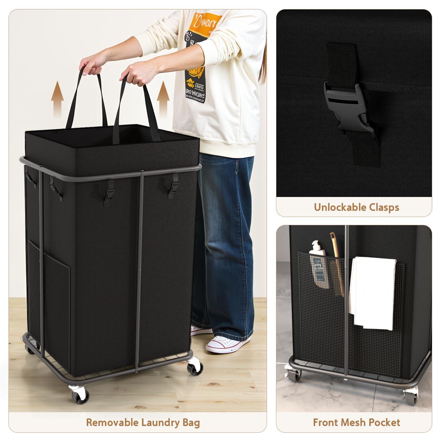 150L Large Laundry Basket with Wheels, Rolling Laundry Hamper with Removable Laundry Bag & Metal Frame, Oxford Fabric Dirty Clothes Hampers for Bedroom, Laundry Room, Bathroom, Dorm(Black) - Image 5