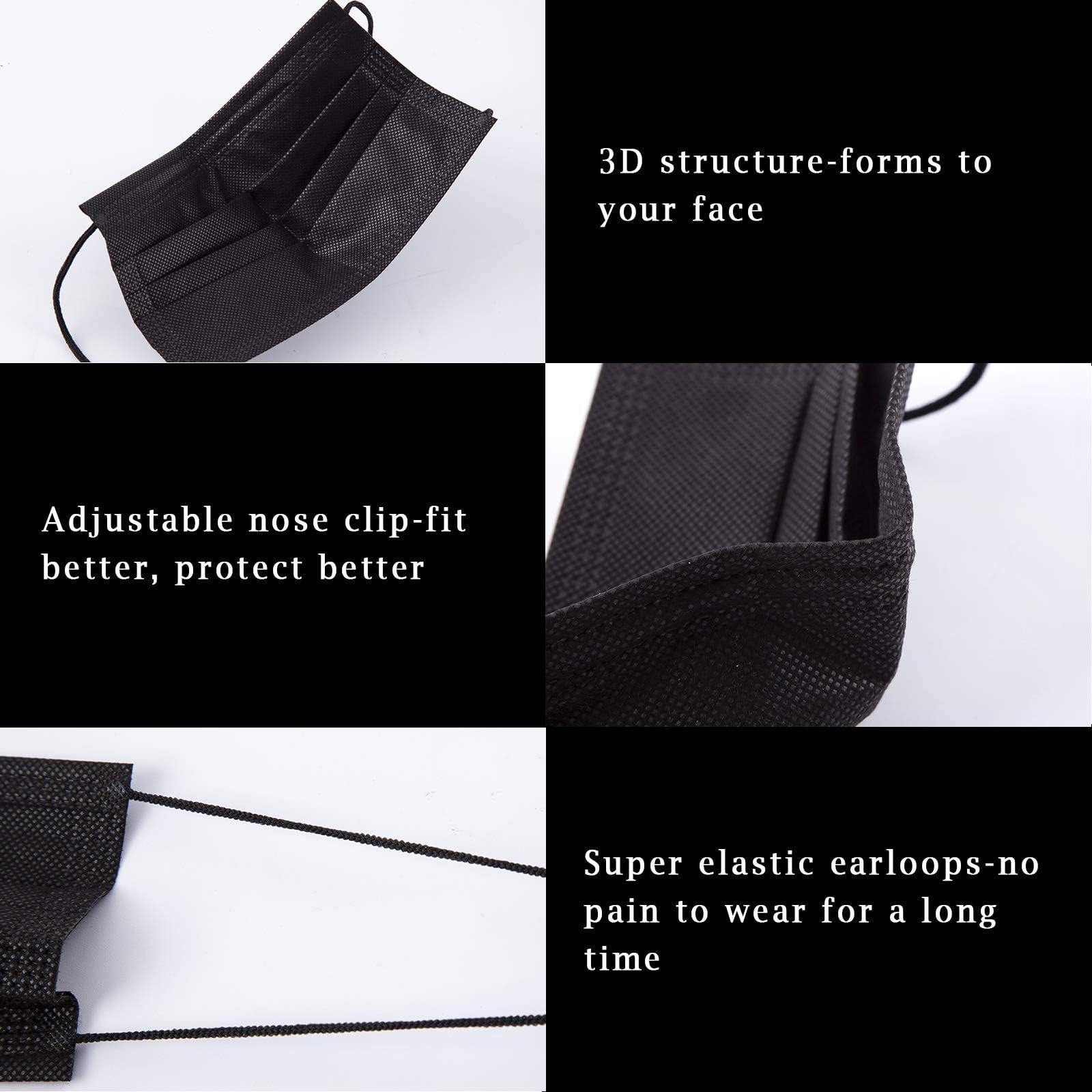 Borje Disposable Face Mask, 100 PCS Black Masks, 3 Ply Protection Face Masks - Image 3