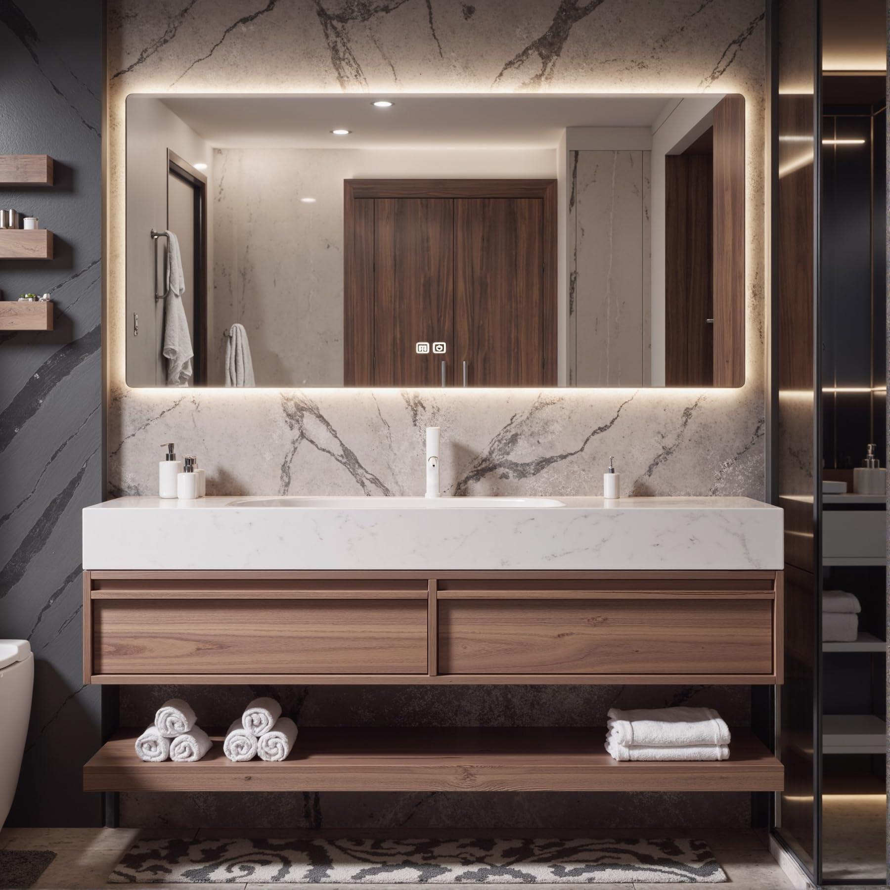 Nuvroa Bathroom Vanity with Sink,Bathroom Vanities Cabinet with Smart Mirro Set,Floating Vanity,Seamless Sink,2 Drawers (35")