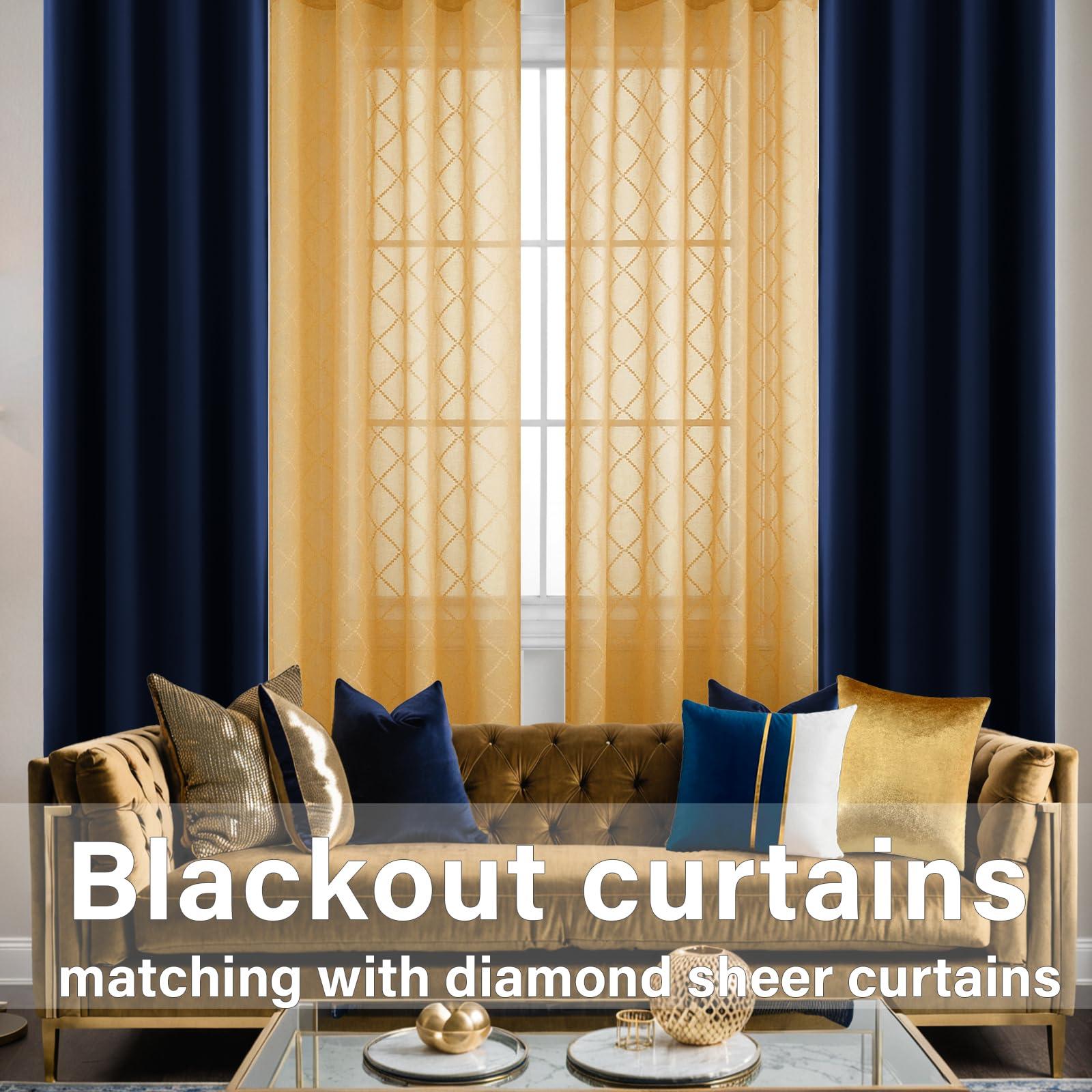 KOUFALL Gold Curtains for Living Room 84 Inches Long,Sheer Geometric Fancy Sheers Mid Century Modern Boho Curtains for Bedroom 2 Panels Set - Image 5