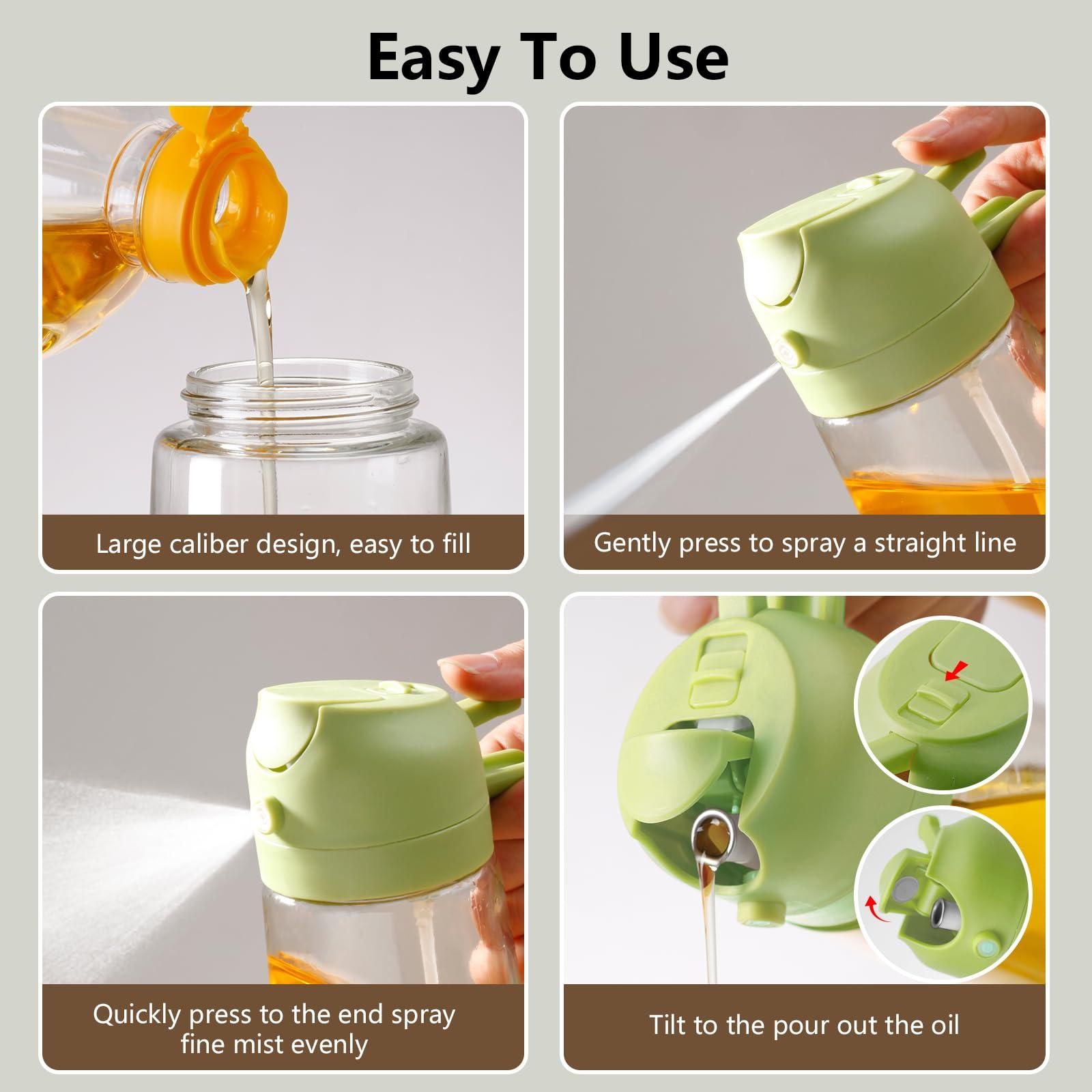 SWEET VIEW 2PCS Olive Oil Sprayer for Cooking, 470ml 2 In 1 Glass Oil Sprayr & Pour for Kitchen, Air Fryer, Cooking, Salad, BBQ (Black,Green) - Image 2