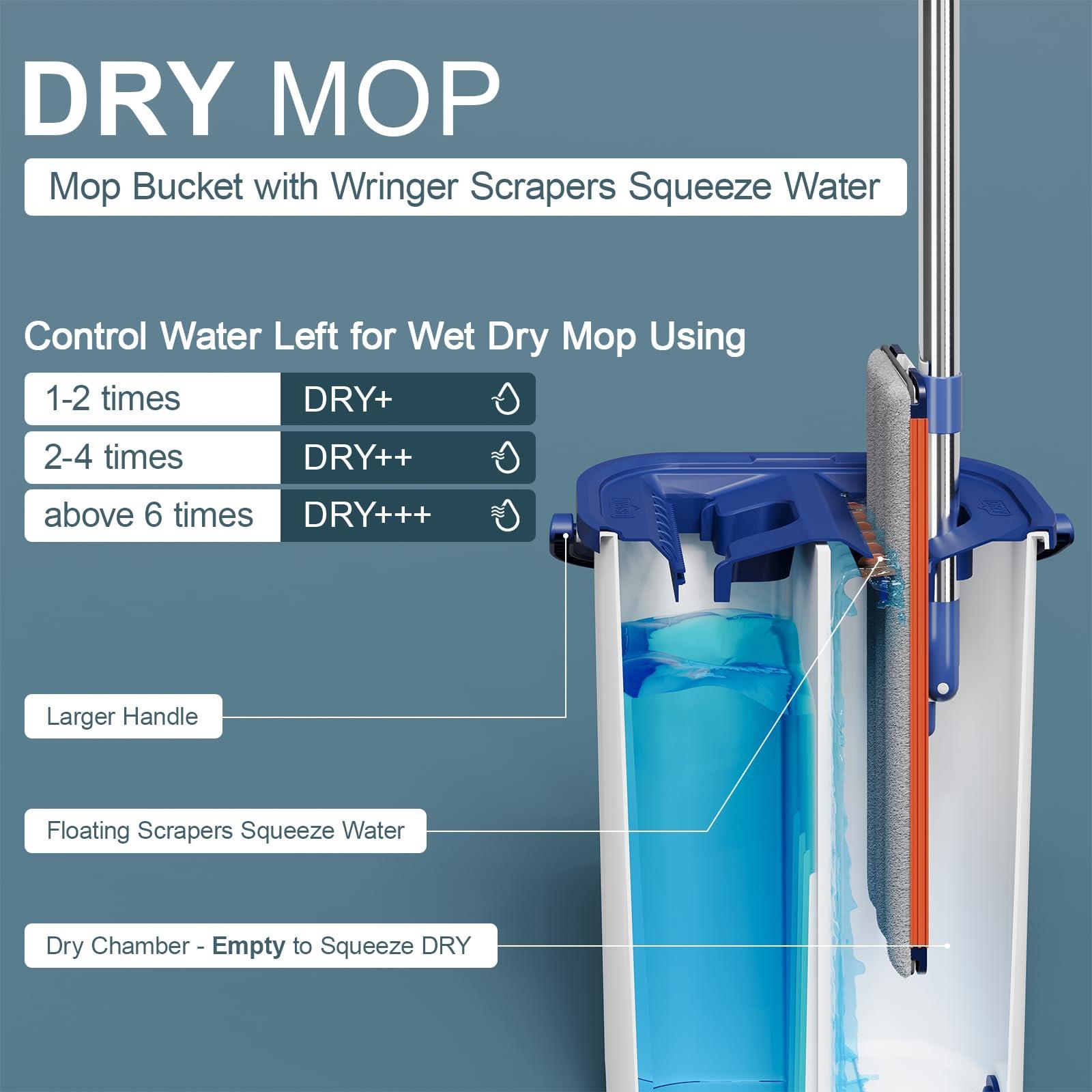 Mop and Bucket with Wringer Set for Home, Sturdy Aluminium Mops for Floor Cleaning, Large Flat Mopping Bucket System, Wall Cleaner with 4 Microfiber Pads - Image 5