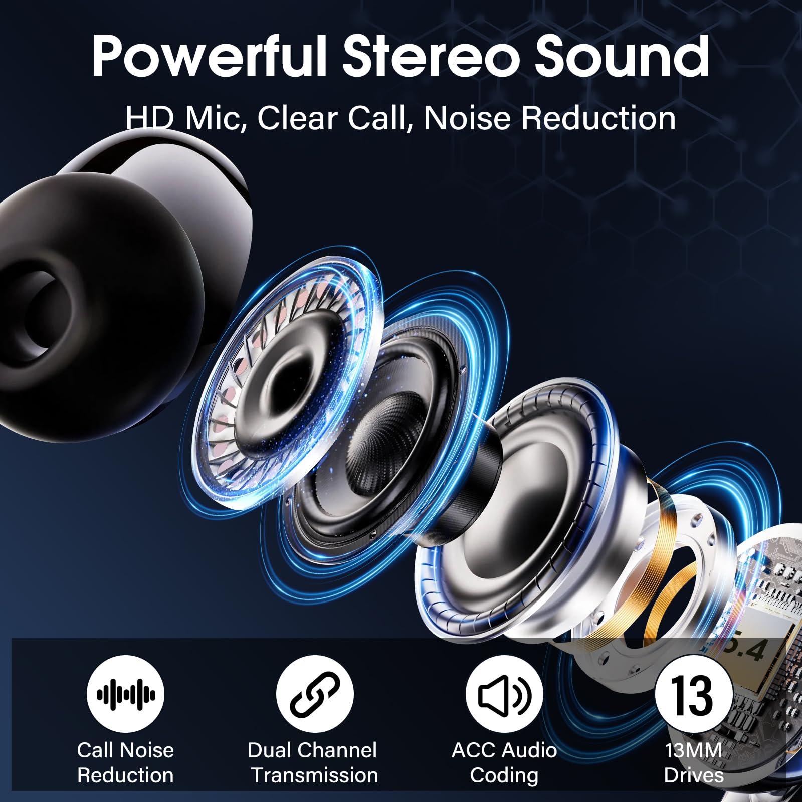 Wireless Earbuds Bluetooth 5.4 in Ear Light-Weight Headphones Built-in MIC, 48H Playback HiFi Stereo Bass Earphones, IPX7 Waterproof Ear Buds with Digital Display Charging Case, Touch Control, Black - Image 4