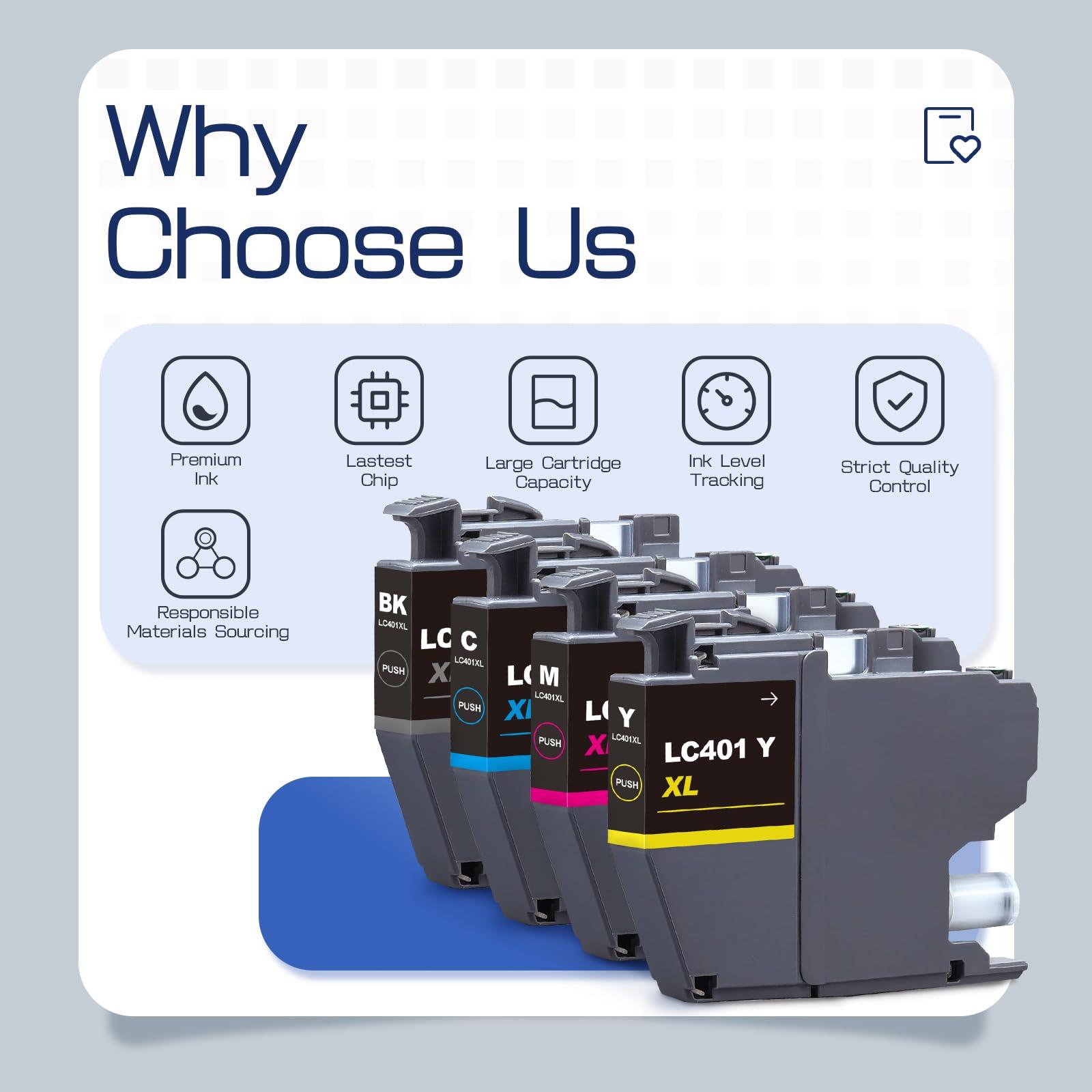 LC401XL LC401 High Yield MFC-J1010DW Ink Cartridges 4-Pack Compatible for Brother 401XL LC-401 Ink Cartridges Work with MFC-J1010DW MFC-J1170DW MFC-J1012DW MFC-J1800DW (Black Cyan Magenta Yellow) - Image 5