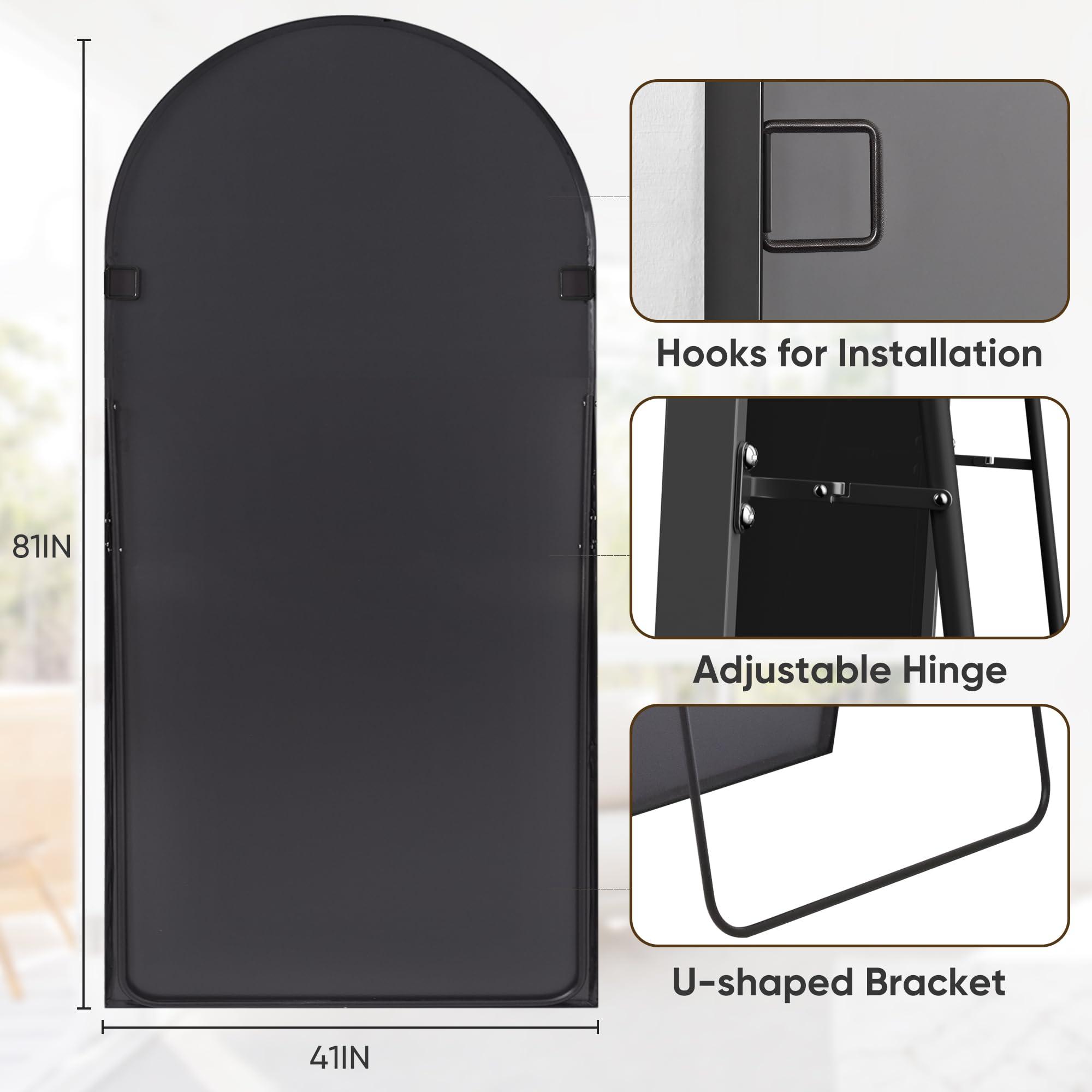 Antok Full Length Mirror, Floor Mirror 41" x 81" Arched Window Decorative Mirror, Metal Framed Decor Farmhouse Floor Mirrors Art Pane Mirrors Wall Decor for Bedroom, Living Room, Entryway, Black - Image 2