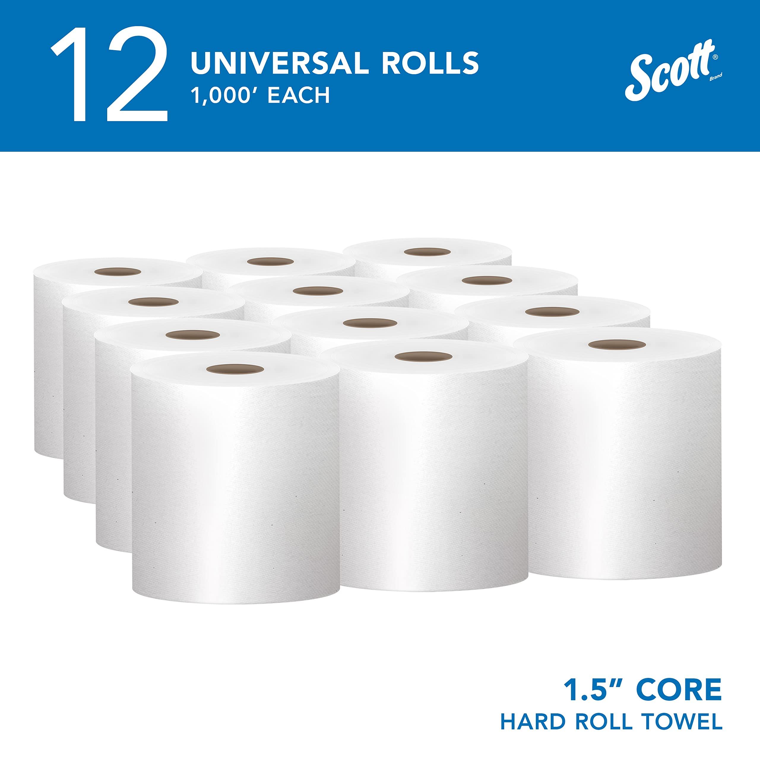 Scott Professional Essential Universal High-Capacity Hard Roll Paper Towels, Bulk (01000), 1.5" Core, Absorbency Pockets, White (12 Rolls at 1,000' Each, 12,000'/Case) - Image 2