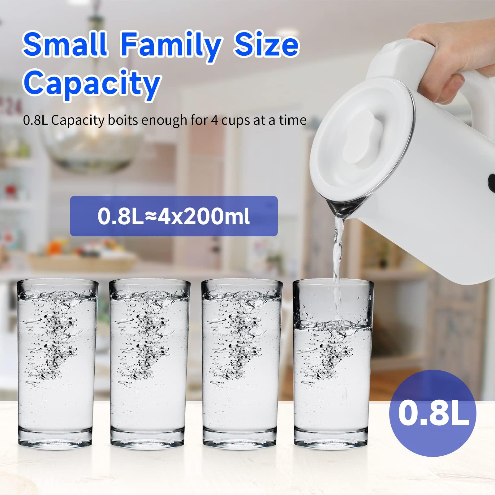 Small Electric Tea Kettle Stainless Steel, 0.8L Portable Mini Hot Water Boiler Heater, Travel Electric Coffee Kettle with Auto Shut-Off & Boil Dry Protection (White) - Image 3