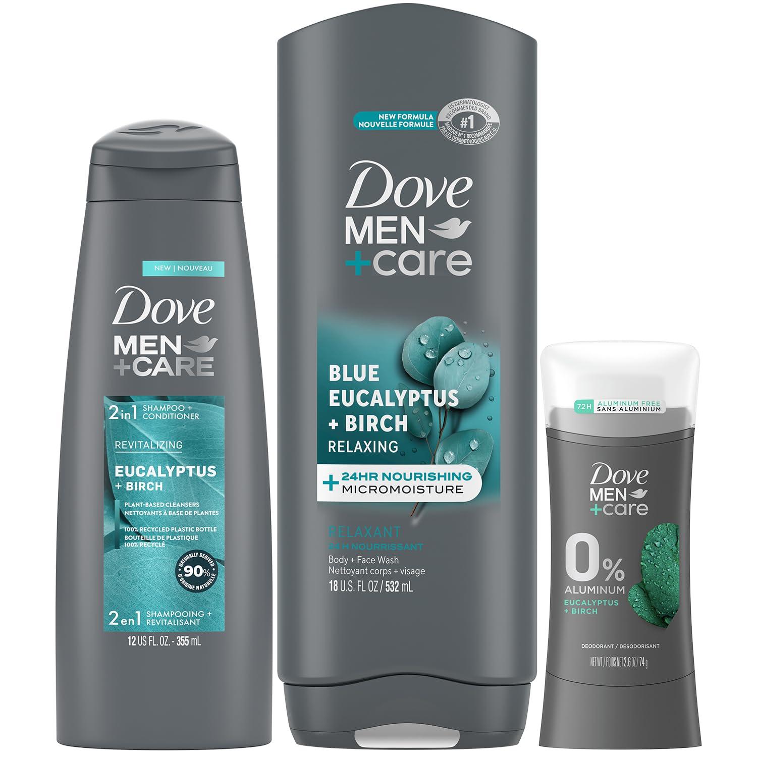 Dove Men + Care Bundle – Blue Eucalyptus + Birch Body + Face Wash, 2-in-1 Shampoo + Conditioner & 48H Aluminum-Free Deodorant (3 Piece Set) - Image 2