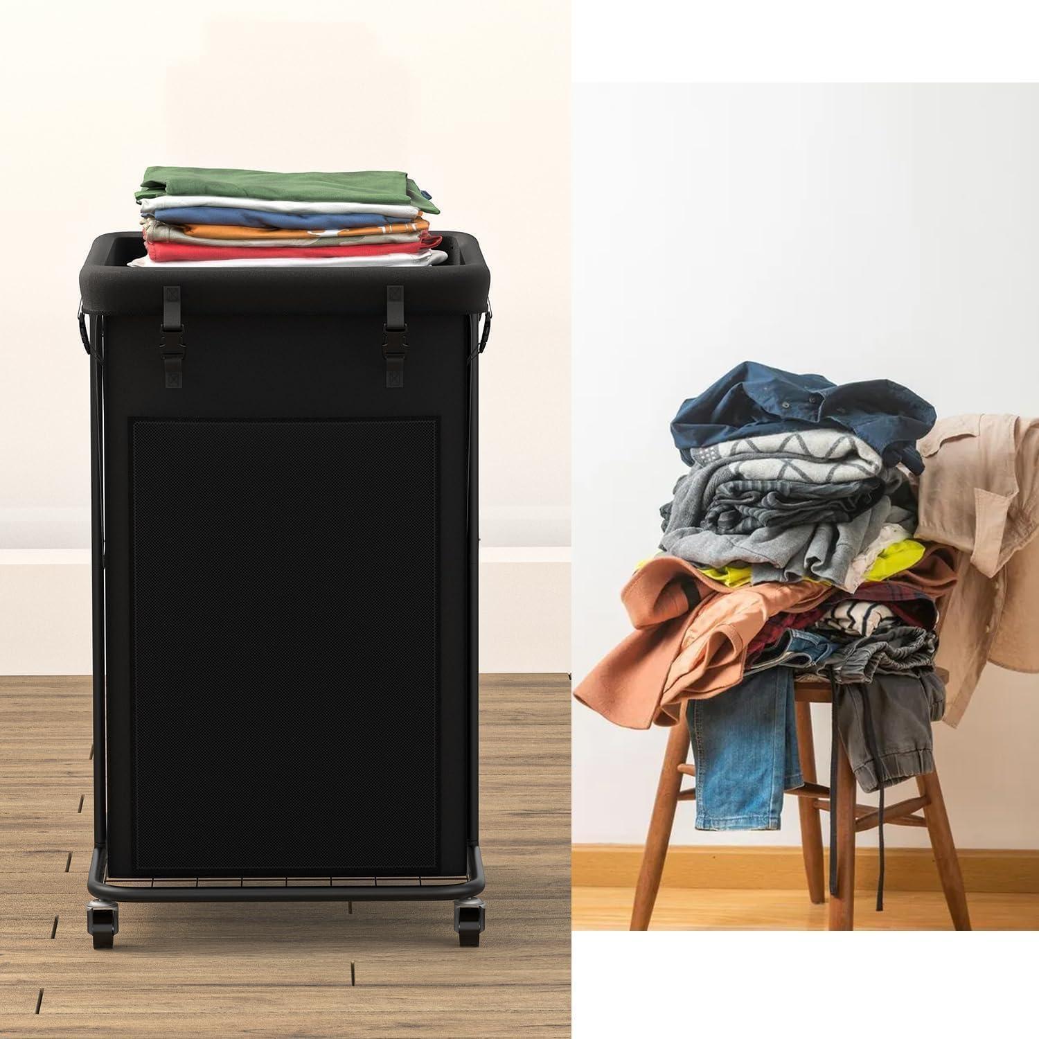 YKDIRECT 150L Large Laundry Hampers, Oxford Fabric Laundry Hampers Clothes Hampers, Metal Frame and Removable Bag Design with Wheels, Suitable for Bedroom, Bathroom, Dorm Room, Laundry Room (Black) - Image 3