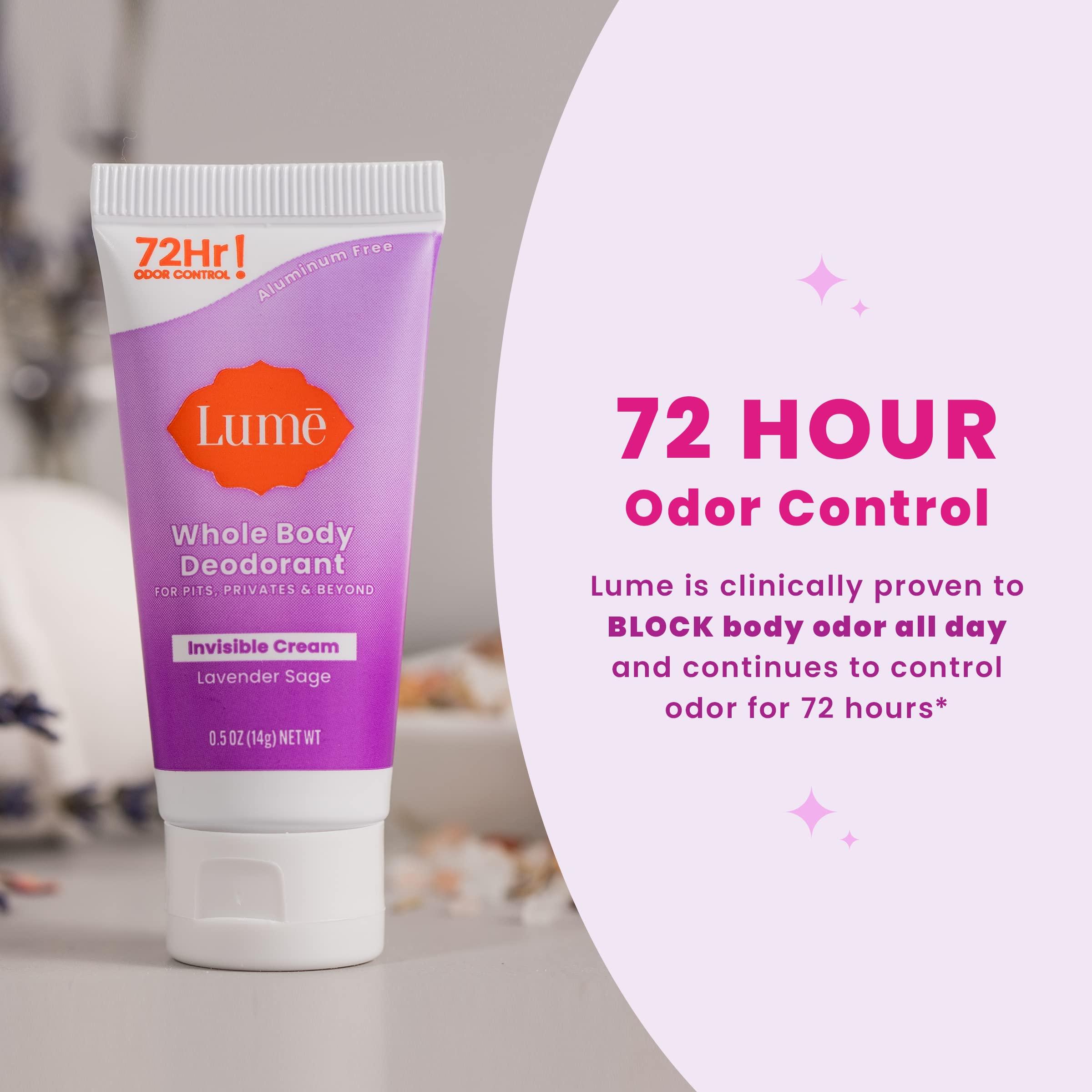 Lume Whole Body Deodorant 5 Pack Sampler - Invisible Cream Minis - 72 Hour Odor Control - Aluminum & Baking Soda Free (Clean Tangerine, Lavender Sage, Peony Rose, Toasted Coconut, Unscented) - Image 6