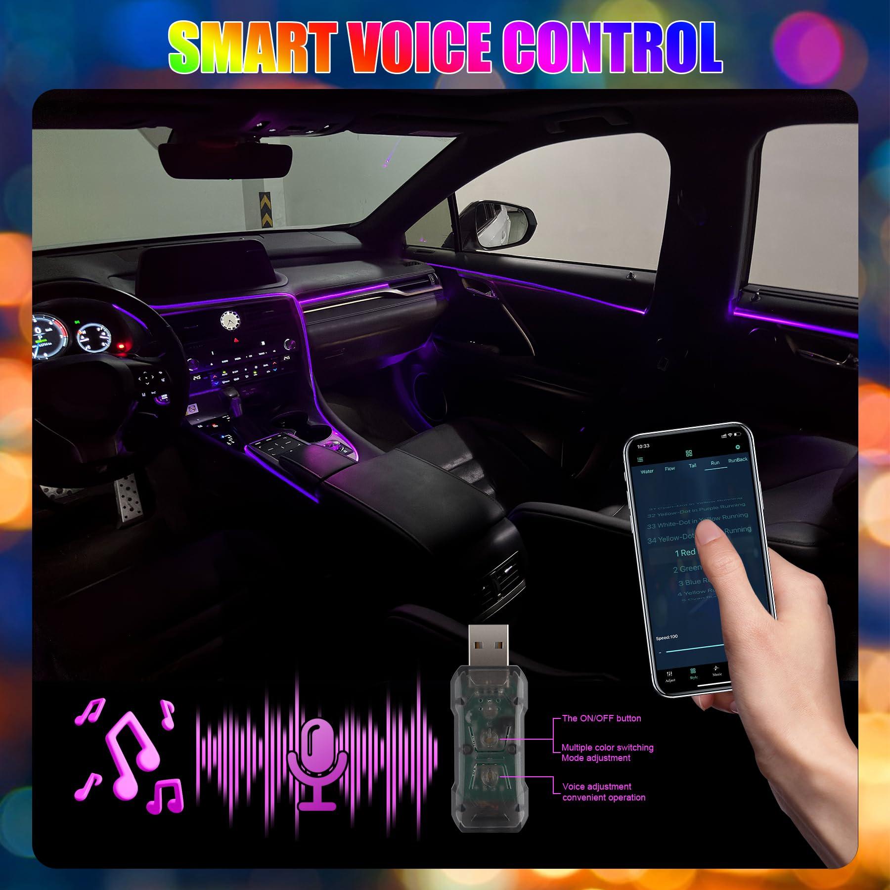 LivTee Smart LED Car Lights Interior with USB Port, LED Strip Fiber Optic Ambient Lighting Car, Wireless App Control, Sync to Music, Car Decorations Interior Accessories Gifts for Women Men, 6 in 1 - Image 2