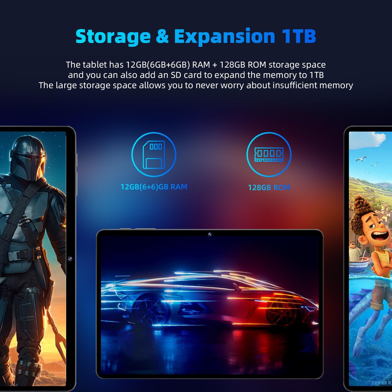 2025 Upgraded Android 14 Tablet, 11inch Tablet PC,Support Face Unlock, Octa-core CPU,12GB+128GB+1TB Expand, 8000mAh Big Battery, 18W Fast Charging, WiFi6, BT5.0,Touchscreen Display Tableta with Case - Image 4