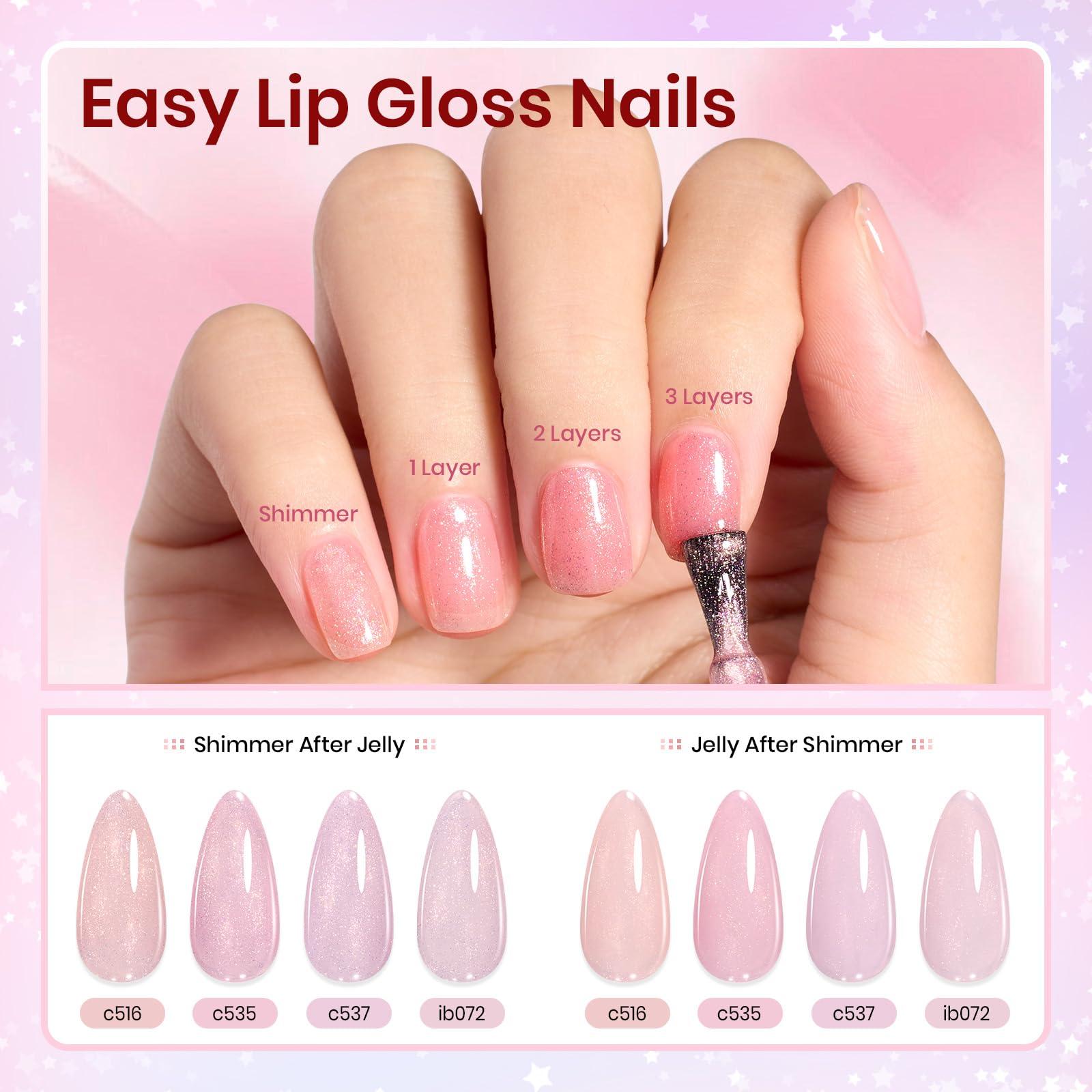 Beetles Jelly Gel Nail Polish Set, 25PCS 20 Colors Sheer Neutral Nude Pink Glitter Milky White Gel Nail Kit Soak Off UV with Base Glossy Matte Top Coat Pearls Rhinestones Nail Charms Gift for Women - Image 3