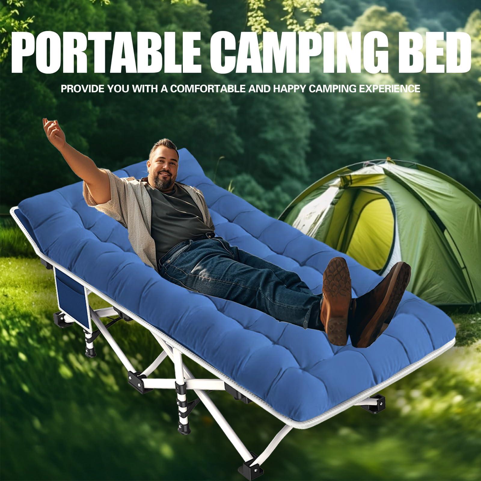 GETOVIN Cot Camping Cot with Thick Pad Cots for Sleeping Camping Bed Folding Cot 450LBS(Max Load) Comfortable Double Layer Oxford Heavy Duty with Carry Bag for Home Outdoor Travel - Image 3