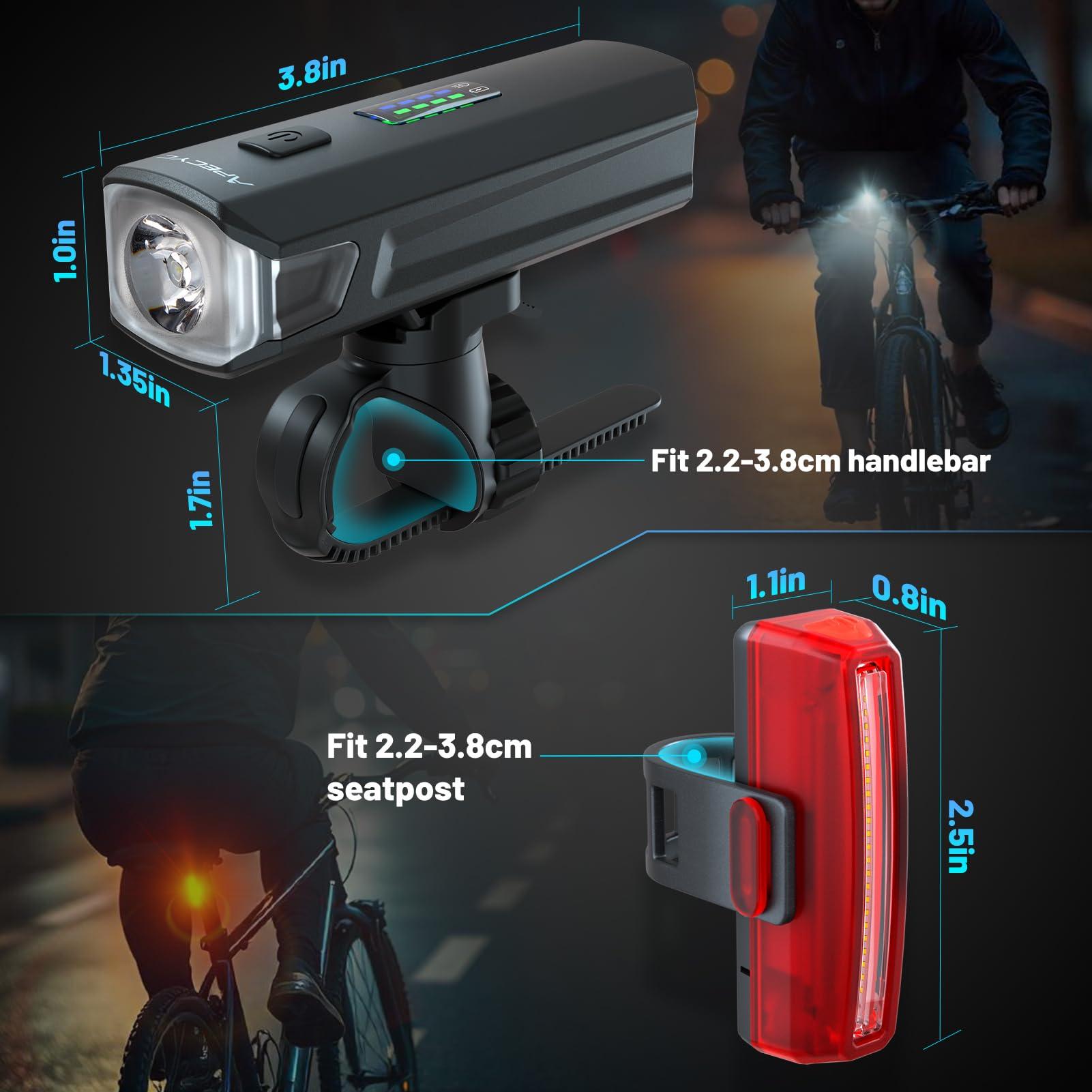 APECYC Bike Lights for Night Riding, 1200 Lumen Bicycle Front Headlight and Back Taillight with 4+5 Light Modes, USB Rechargeable Bright Bike Headlights for Cyclists and Commuters - Image 8