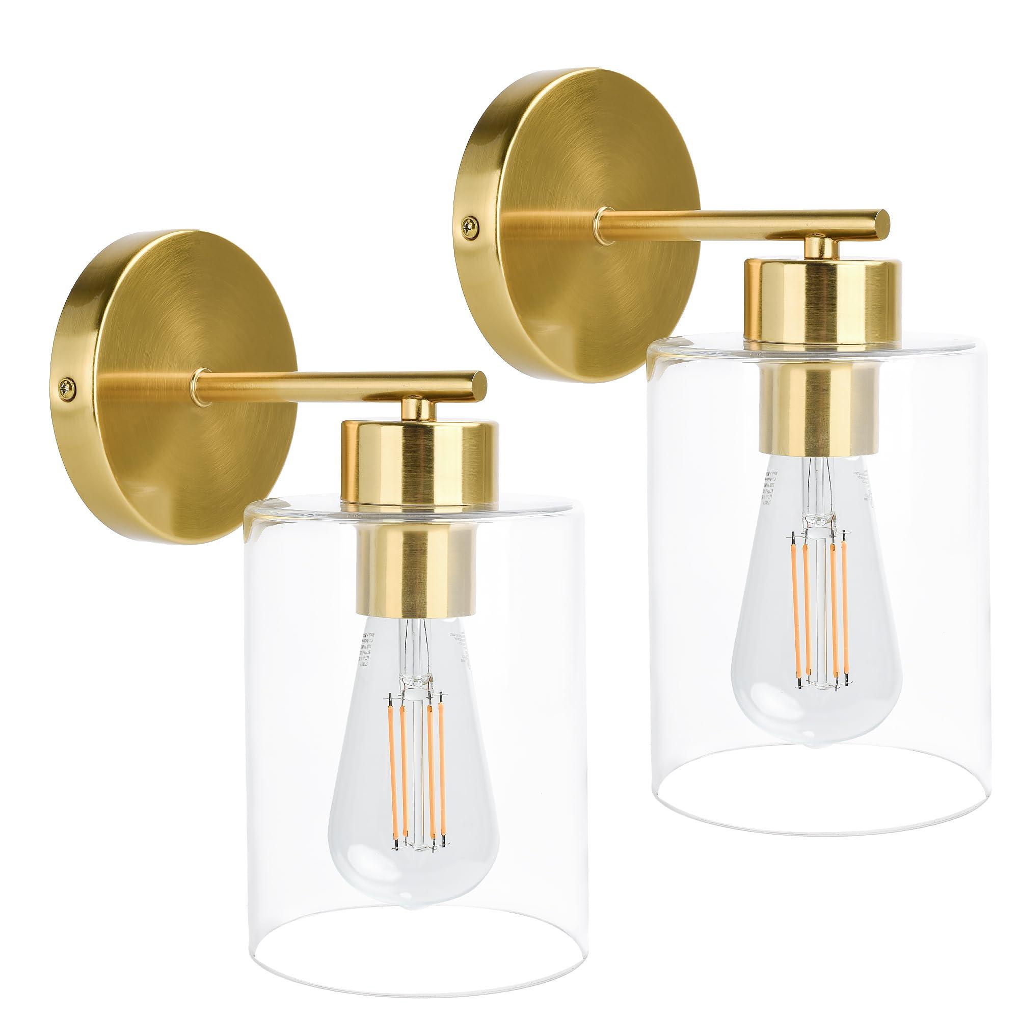 VEVOLIGHT® Gold Wall Sconces Set of Two | Gold Wall Decor Living Room | Wall Lights for Bedroom | Bathroom Light Fixtures | Modern Industrial Wall Sconce | Lighting UL Listed (Lodge)