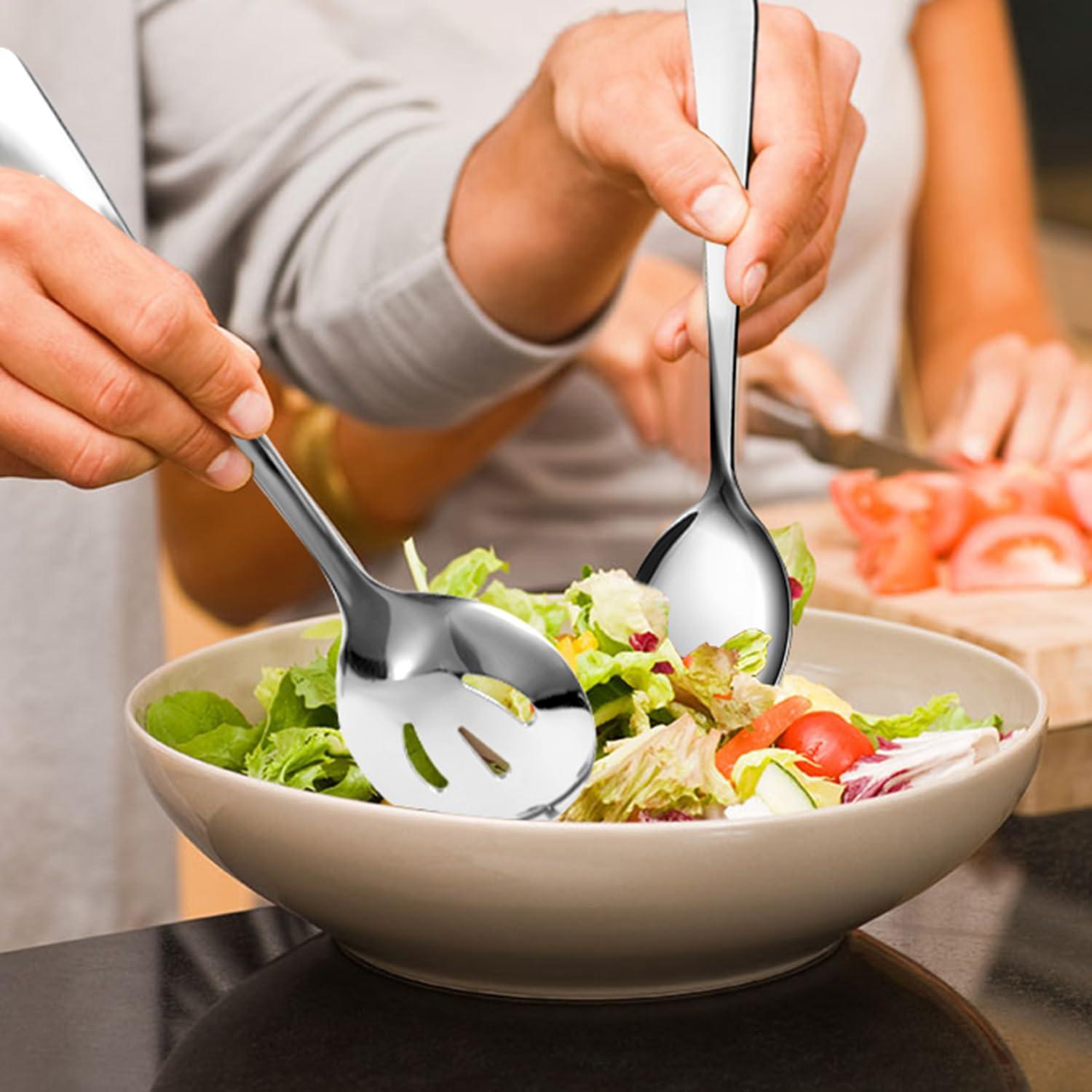 12PCS Stainless Steel Serving Utensils Sets - Large Serving Spoons,Slotted Spoons,Serving Tongs,Appetizer Tongs,Utensills Sets for Buffet Catering Banquet Party (Silver) - Image 2