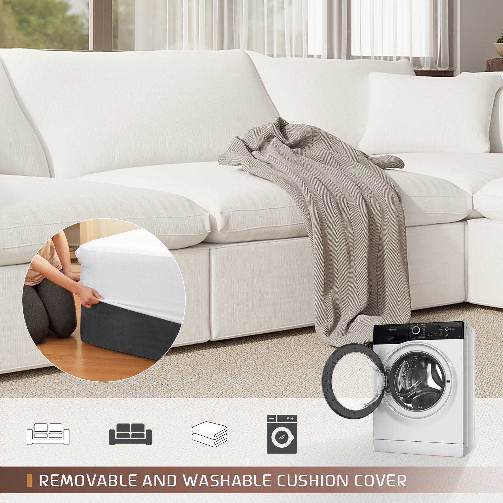 Intuition Decor Oversize Cloud Modular Sectional Sofa,110.8" L Shape 3 Seaters with Chaise Down Filled Comfort Sofa Detachable Couch Cushion Covers for Living Room,White - Image 8