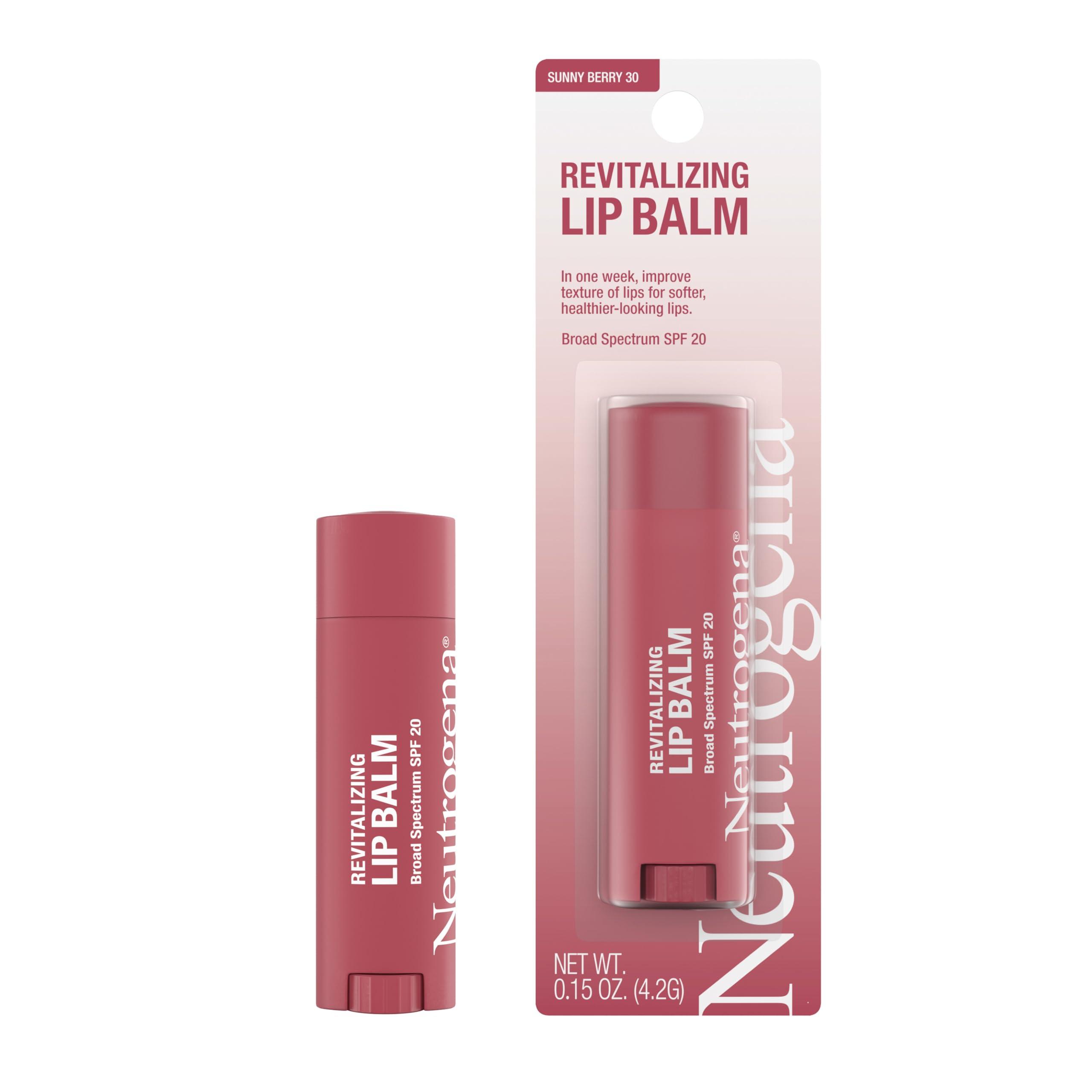 Neutrogena Revitalizing Tinted Lip Balm Broad Spectrum SPF 20 Sunscreen, Moisturizing Lip Balm with a Sheer Tint for Softer, Smoother, Healthier-Looking Lips, Sheer Sunny Berry 30, .15 oz - Image 3
