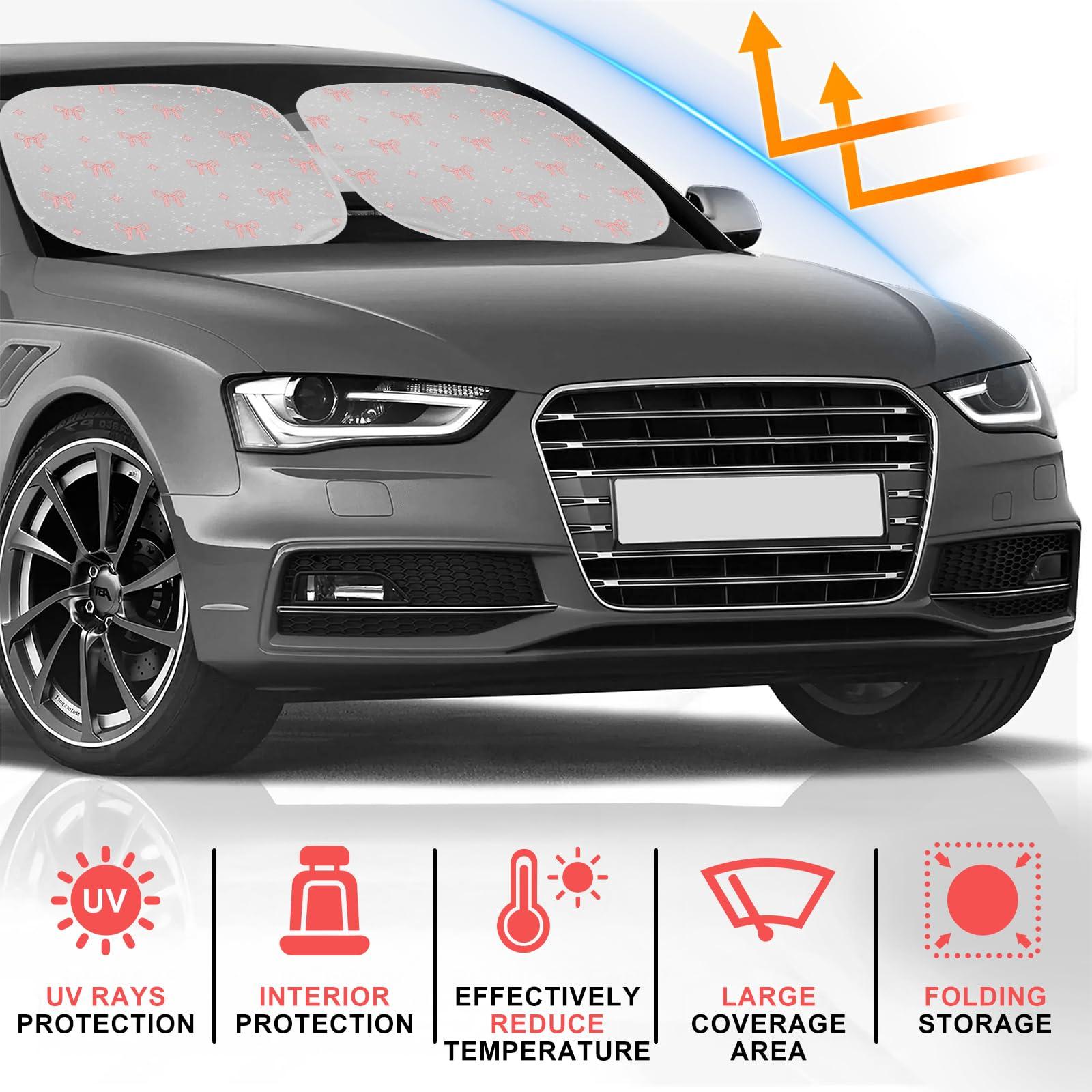 Pink Bow Print Car Windshield Sun Shade, Foldable Reflective UV Protection Sun Visor with Storage Pouch, Auto Interior Accessories for Sedan, SUV, Hatchback - Image 4