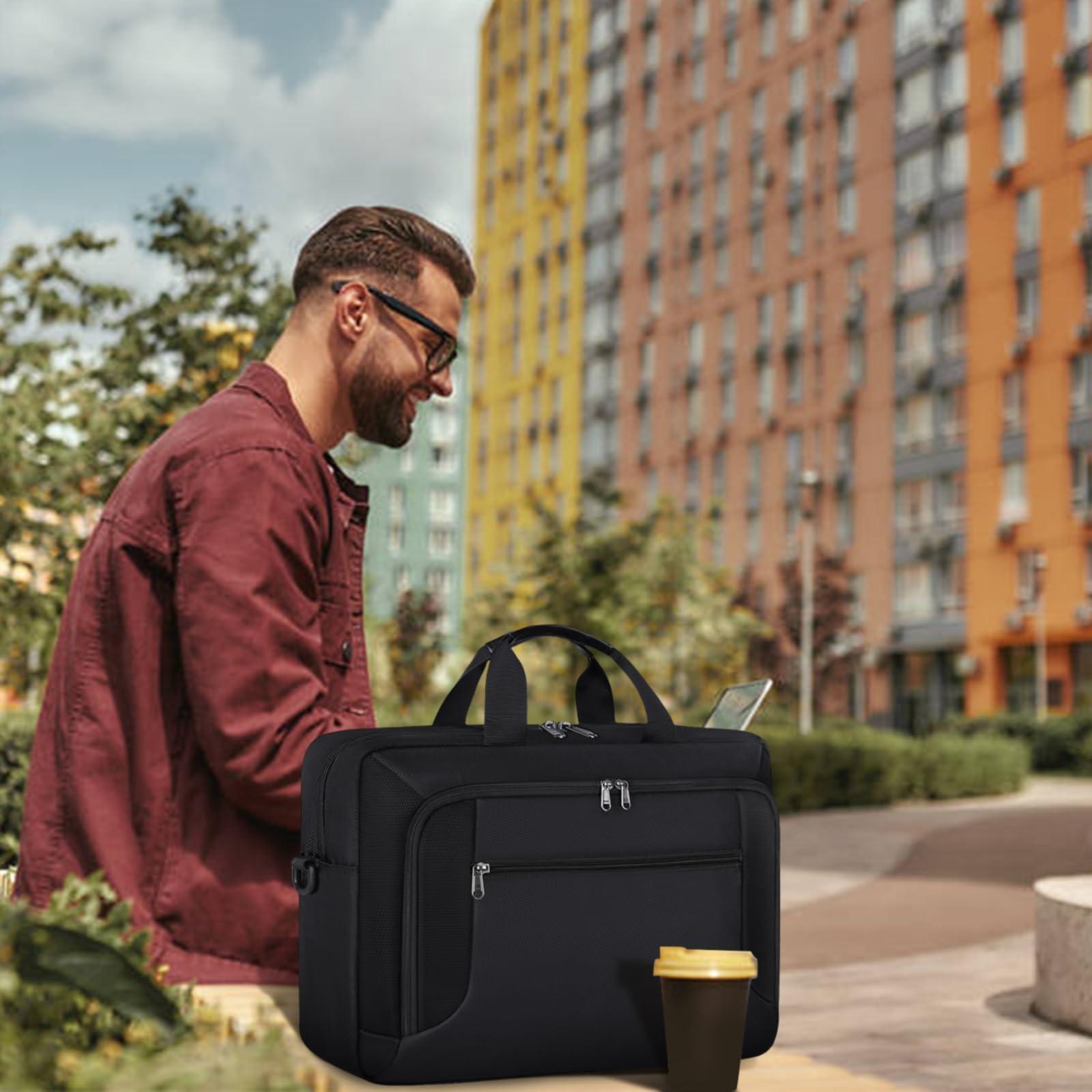 Laptop Bag 17.3 Inch Laptop Briefcase Large Waterproof Laptop Case for Men Women Business Office Work Computer Bag 17 Inch Adjustable Shoulder Messenger Bag, Black - Image 7