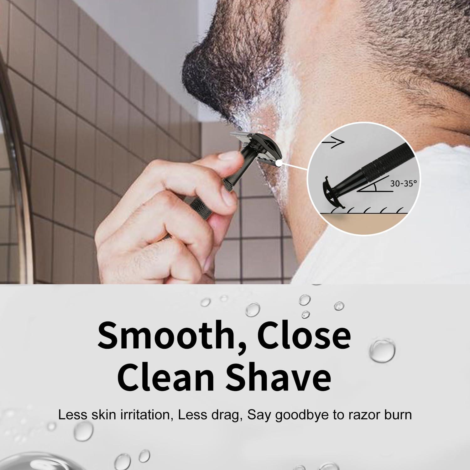 Matte Black Safety Razor, Single Blade Razors for Men, with 10 Stainless Steel Double Edge Blades, Reusable Metal 1 Blade Razor, Eco-Friendly, Smooth and Close Shave, Sustainable, Plastic Free - Image 2