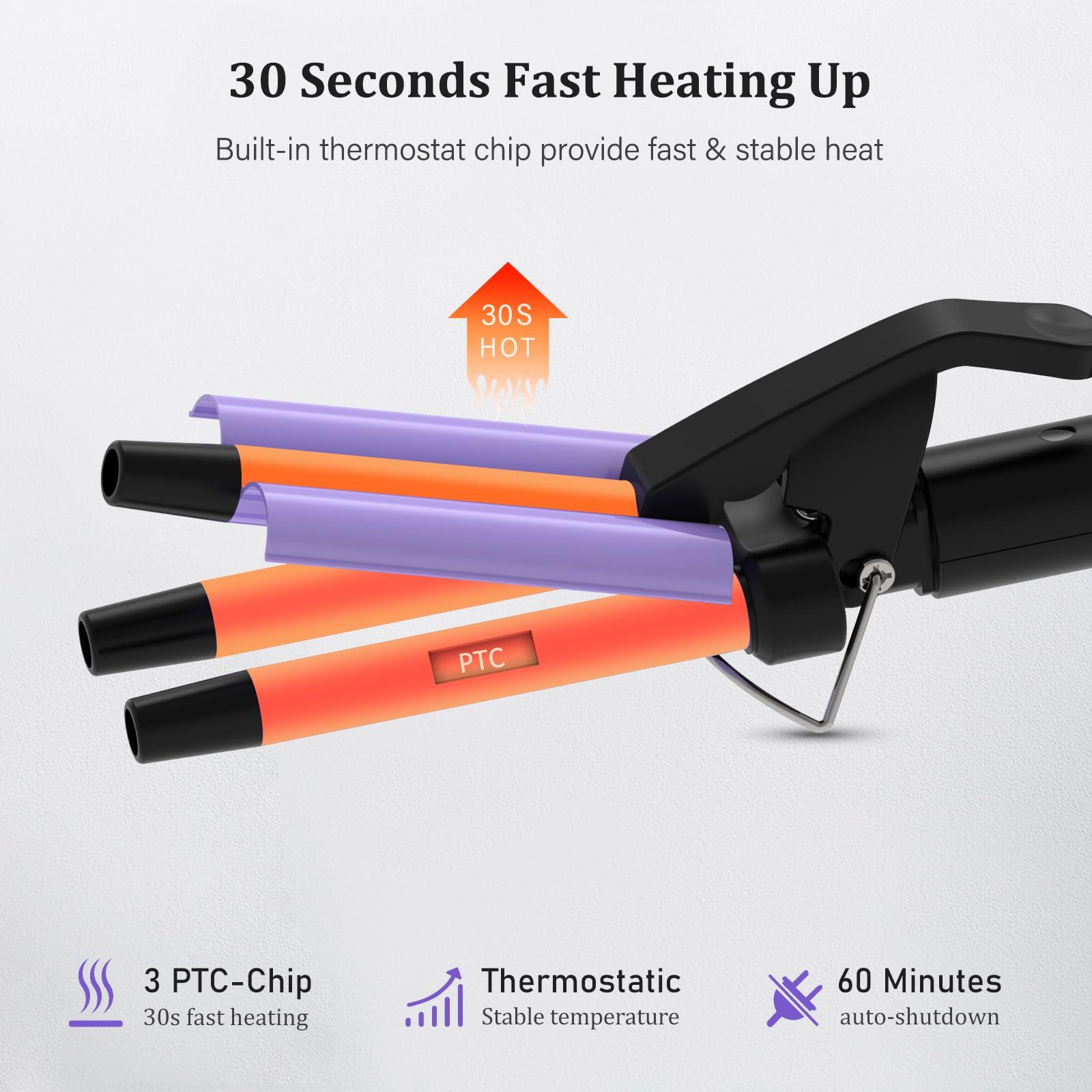 janelove Upgraded Hair Crimper 2 Adjustable Temperature, 1/2 Inch Beach Waves Curling Iron, Hair Waver for Short & Medium Hair, Home and Travel Friendly Crimper Hair Tool, Dual Voltage - Image 6
