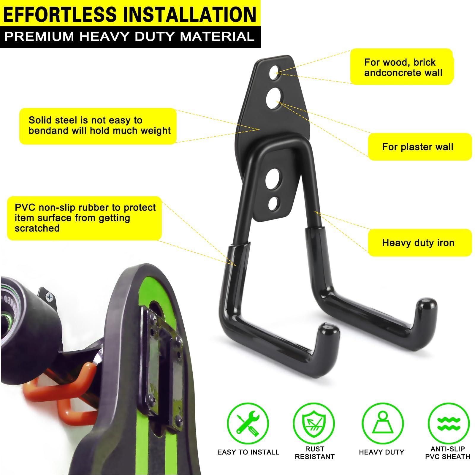 LUPYJI 2 Pack Garage Hooks Heavy Duty Storage Organizer Wall Mount Power and Garden Tool Hangers, for Hanging Ladders, Ropes, Hose, Bulk Items - Image 4
