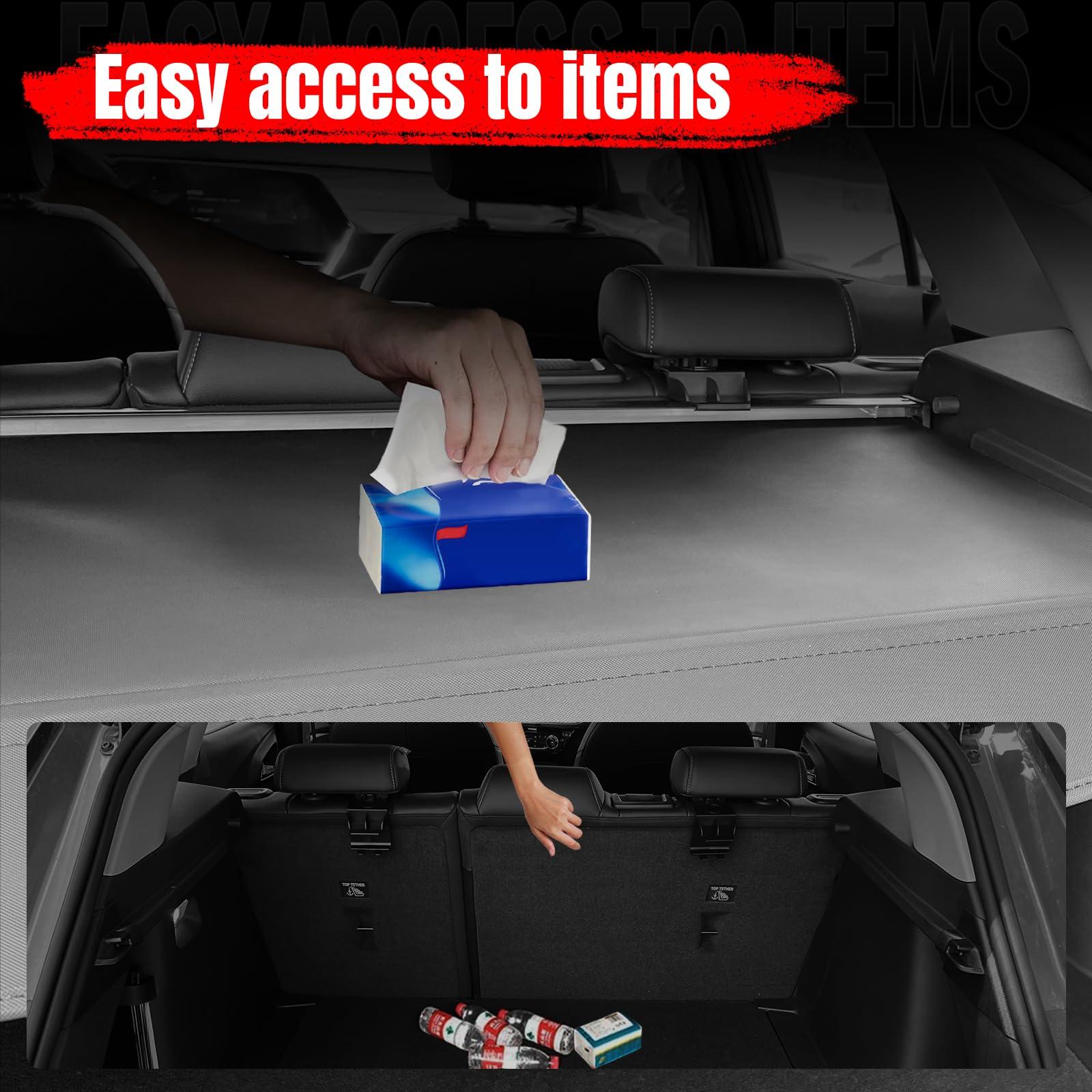 IKON MOTORSPORTS, Cargo Cover Compatible with 2021-2023 Chevy Cadillac GMC, OEM Style PVC & Aluminum Rod Black Security Rear Trunk Cover Security Retractable Shield, 2022 84390976 84390977 84390978 - Image 9
