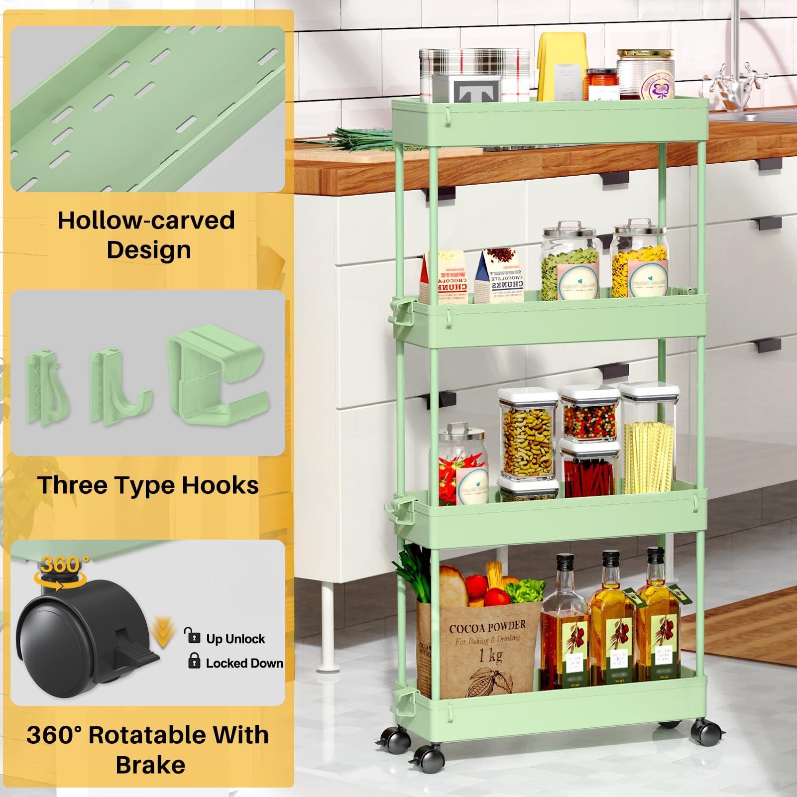 SPACEKEEPER Slim Rolling Storage Cart 4 Tier Bathroom Organizer Utility Cart Mobile Shelving Unit Tower Rack for Kitchen, Laundry Room, Bathroom, Narrow Places, Green - Image 7