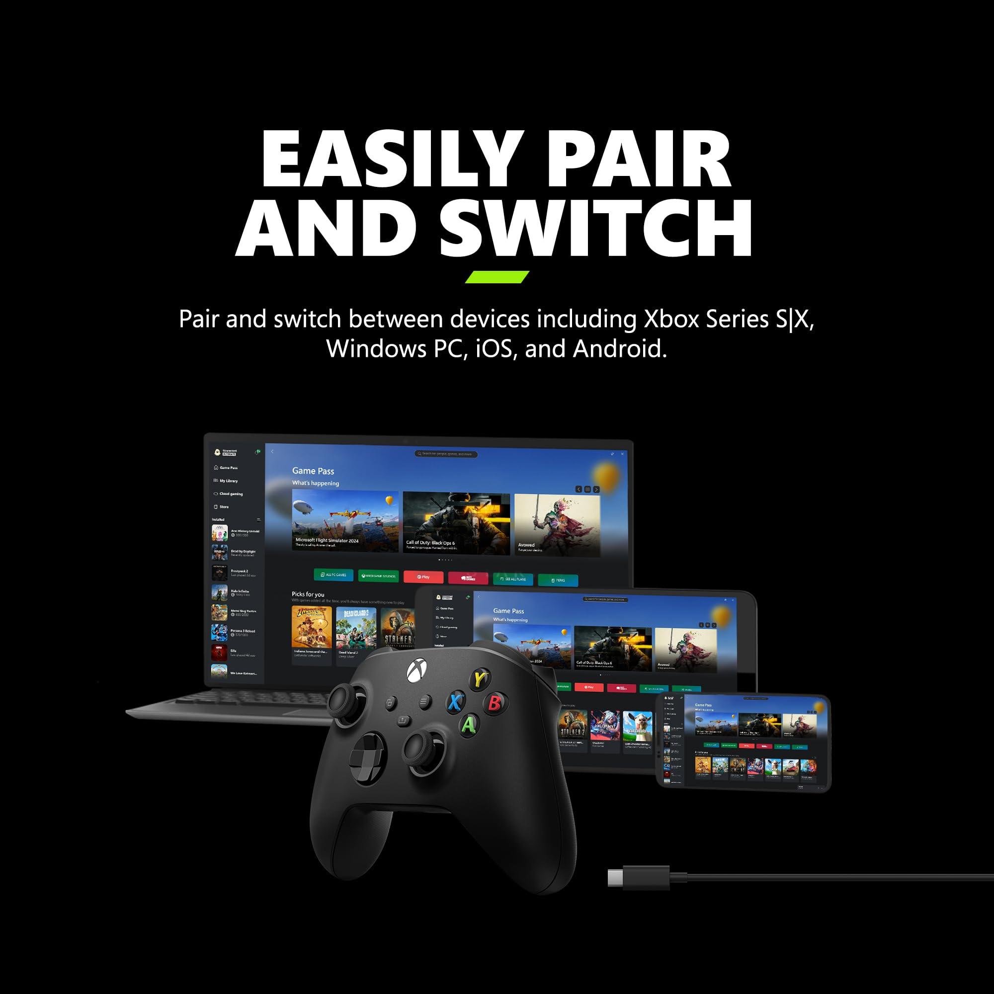 Xbox Core Wireless Gaming Controller + USB-C® Cable – Carbon Black Series X|S, One, Windows PC, Android, and iOS - Image 6