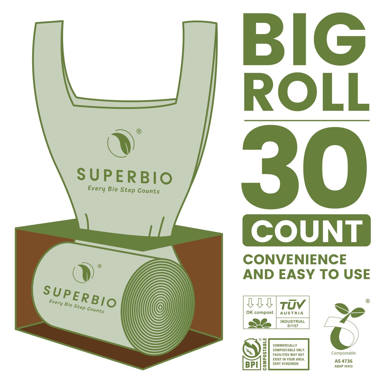 SUPERBIO 13 Gallon Compostable Kitchen Waste Bags with Handles, Food Scrap Bags Certified by BPI, OK compost INDUSTRIAL, 30 Count, 49.2L - Image 4