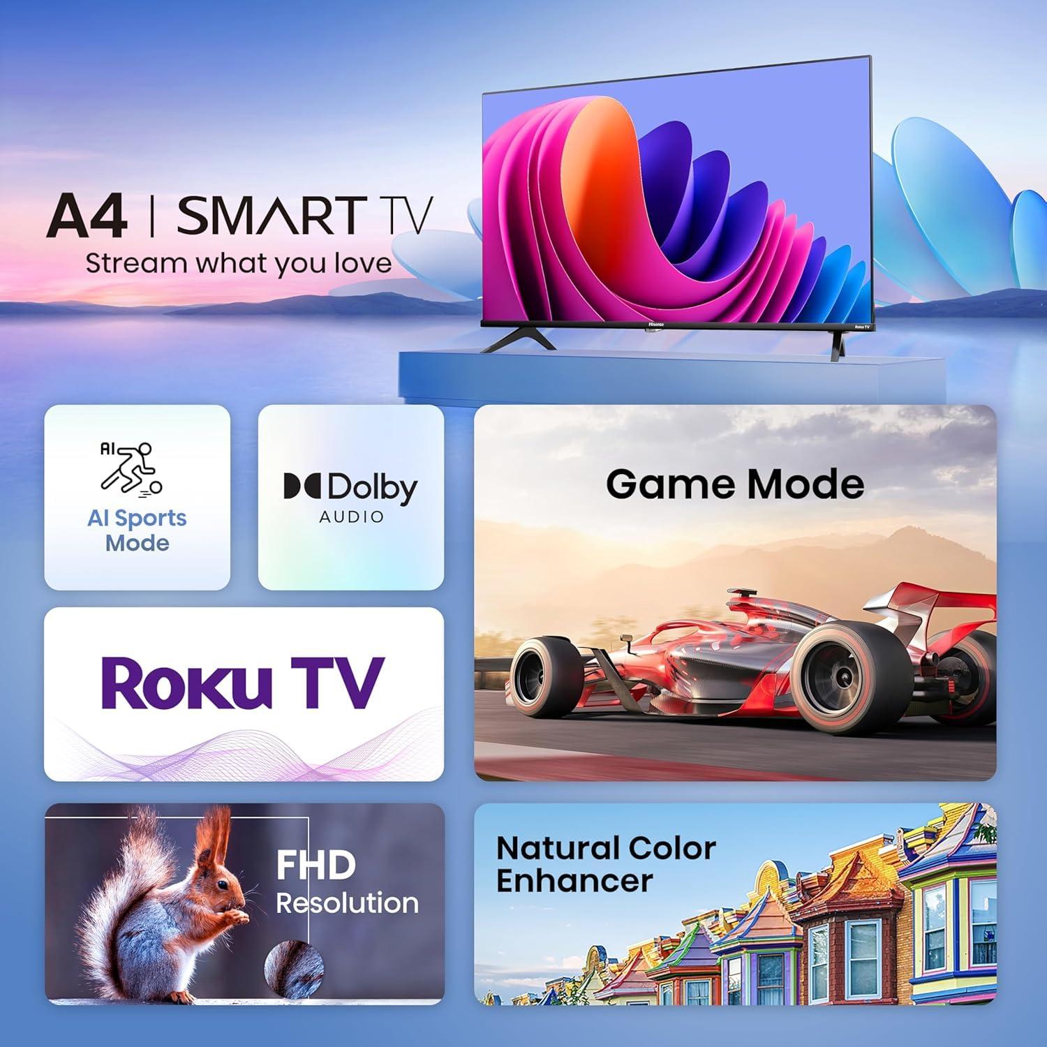 Hisense 43-Inch Class A4 Series FHD 1080p Roku TV 43A4NR, Smart, Alexa Compatibility, Google Assistant, 2024 Model, Dolby Audio, Slim Bezel Design - Image 2