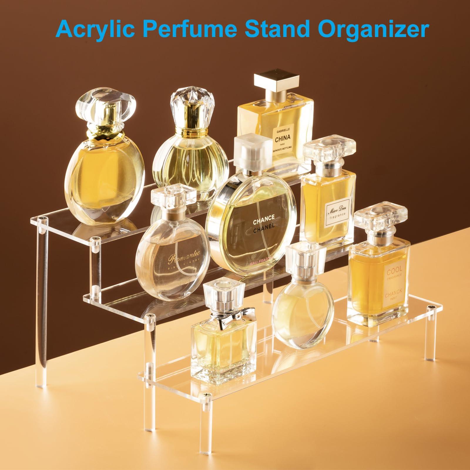 HENABLE Large Acrylic Display Risers, Perfume Stand Organizer, Clear Acrylic Shelf Risers for Display Stands for Food, Tabletop Use, Amiibo Funko POP Figure, 3 Tier Clear Cupcake Stand Risers - Image 3