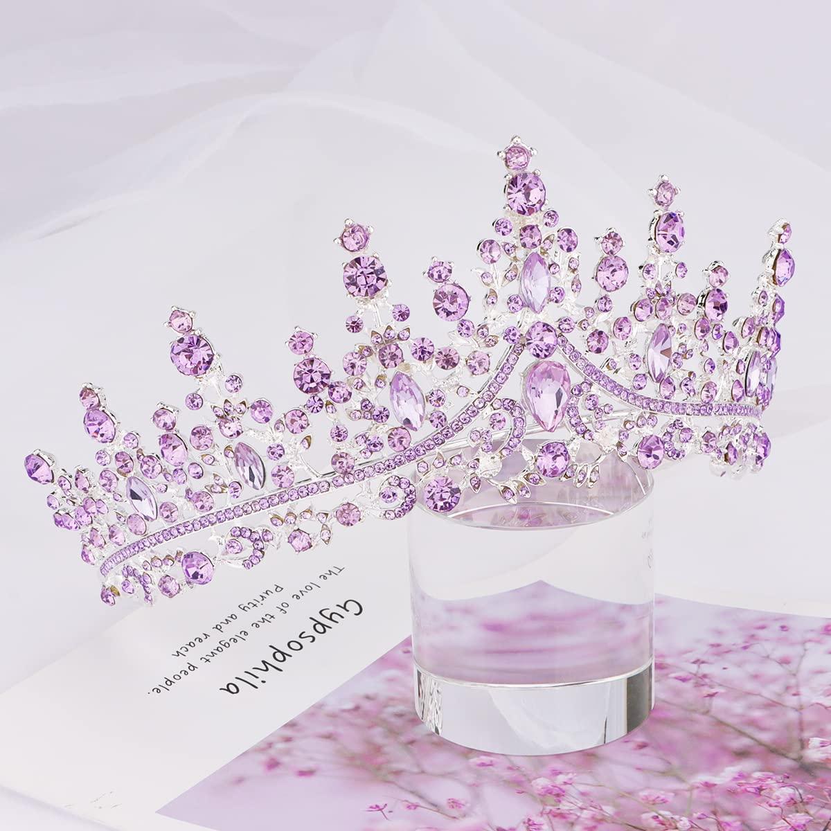 TOBATOBA Tiaras for Women, Purple Crystal Tiara Crowns for Women, Wedding Tiara for Bride Queen Crown, Royal Princess Quinceanera Headpieces for Birthday Prom Pageant Halloween Cosplay Accessories - Image 5