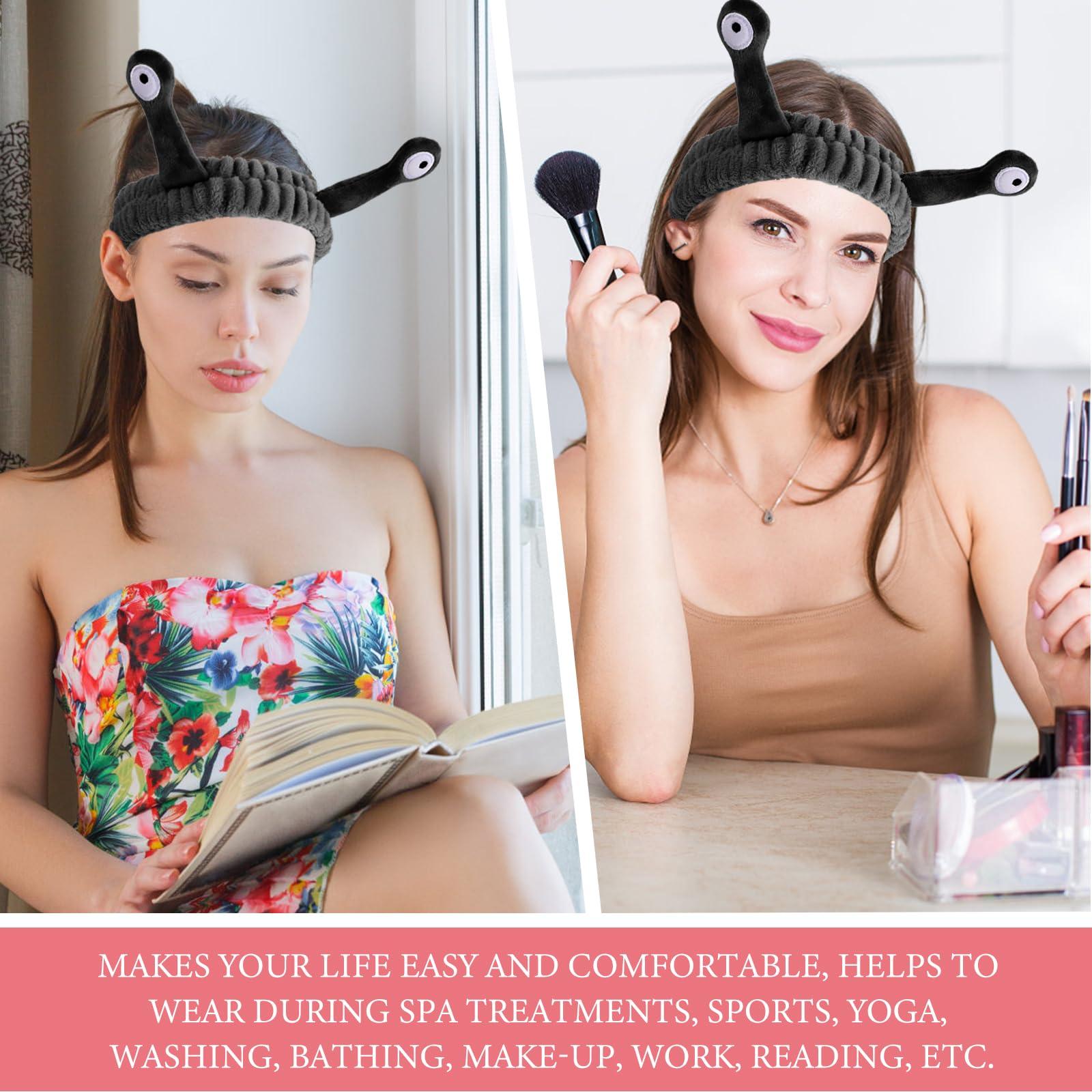 WLLHYF Spa Headband Facial Makeup Head Band Microfiber Soft Coral Fleece Head Wraps Snail Cartoon Cute Hair Accessories Elastic Skincare Hair Band for Women Girls Washing Face Beauty (Black) - Image 8
