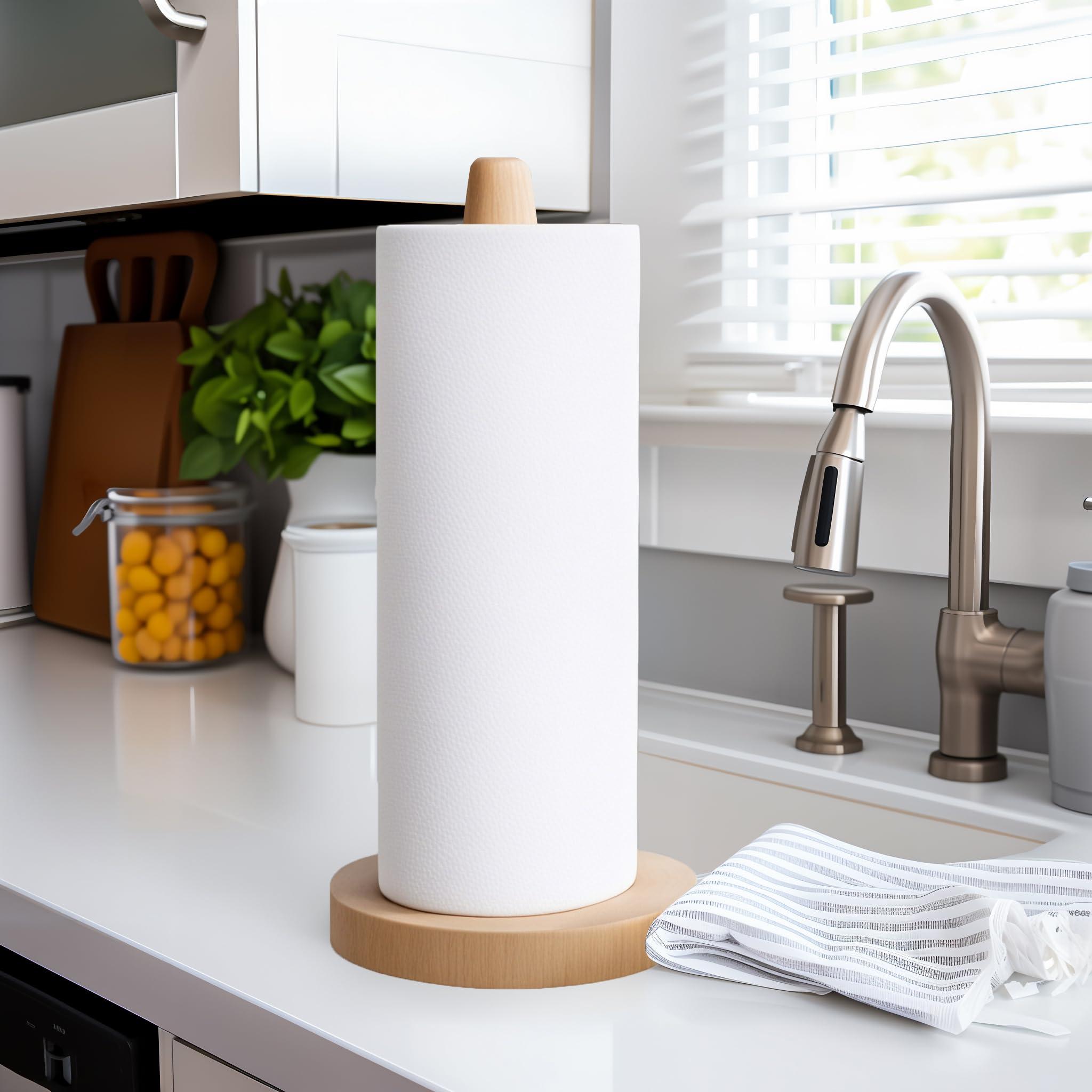 CHAUNCEY HOME Wooden Paper Towel Holder Stand - Kitchen Paper Hanger Rack Bathroom Towel Roll Stand Organizer Simply Standing Countertop Paper Roll Holder, WPTH, Large - Image 6