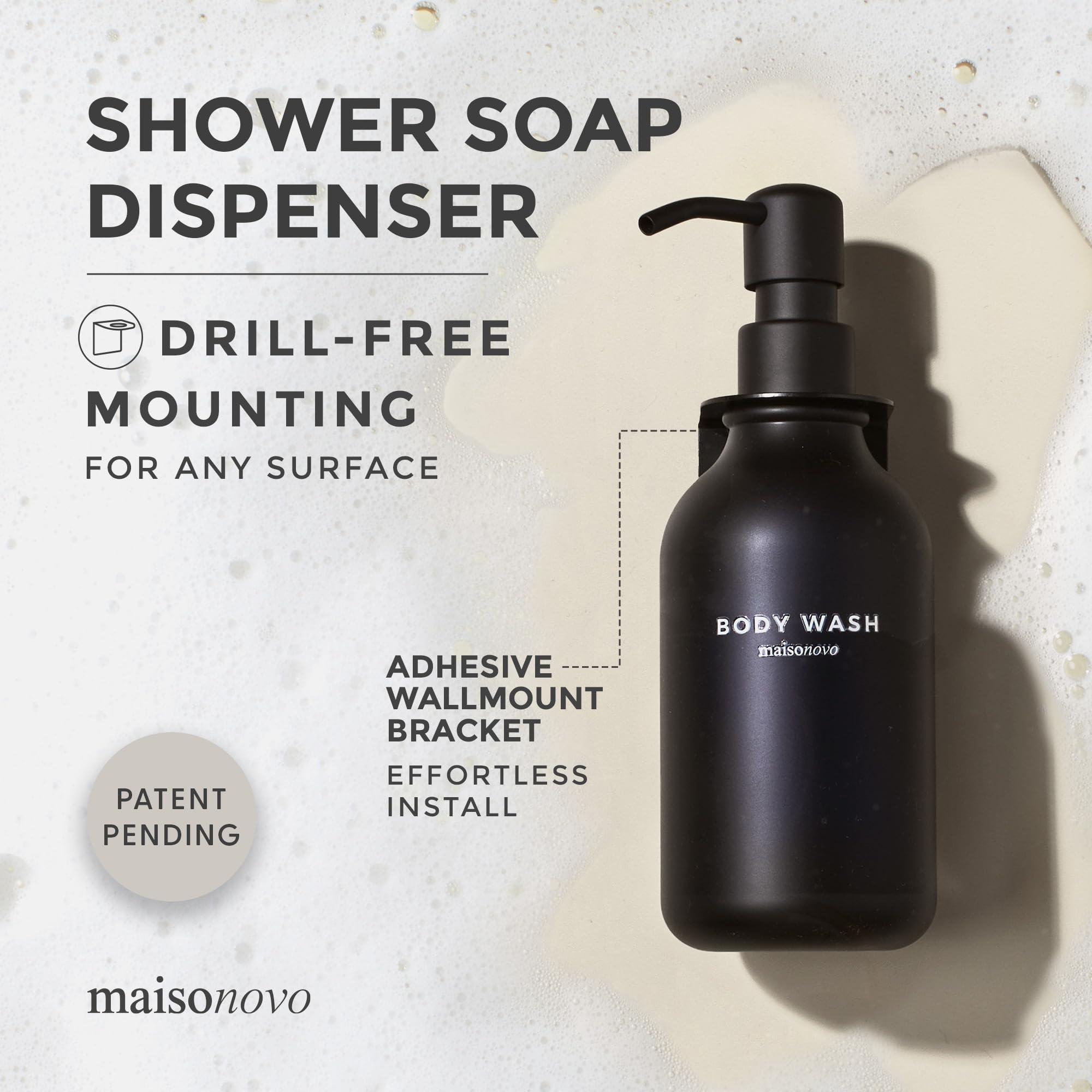MaisoNovo Shampoo and Conditioner Dispenser - Shower Soap Dispenser Wall Mounted - 16.9 fl oz Set of 3 Black Plastic Bottles Black Pump - Shampoo Dispenser, Shower Dispenser 3 Chamber No Drill - Image 2
