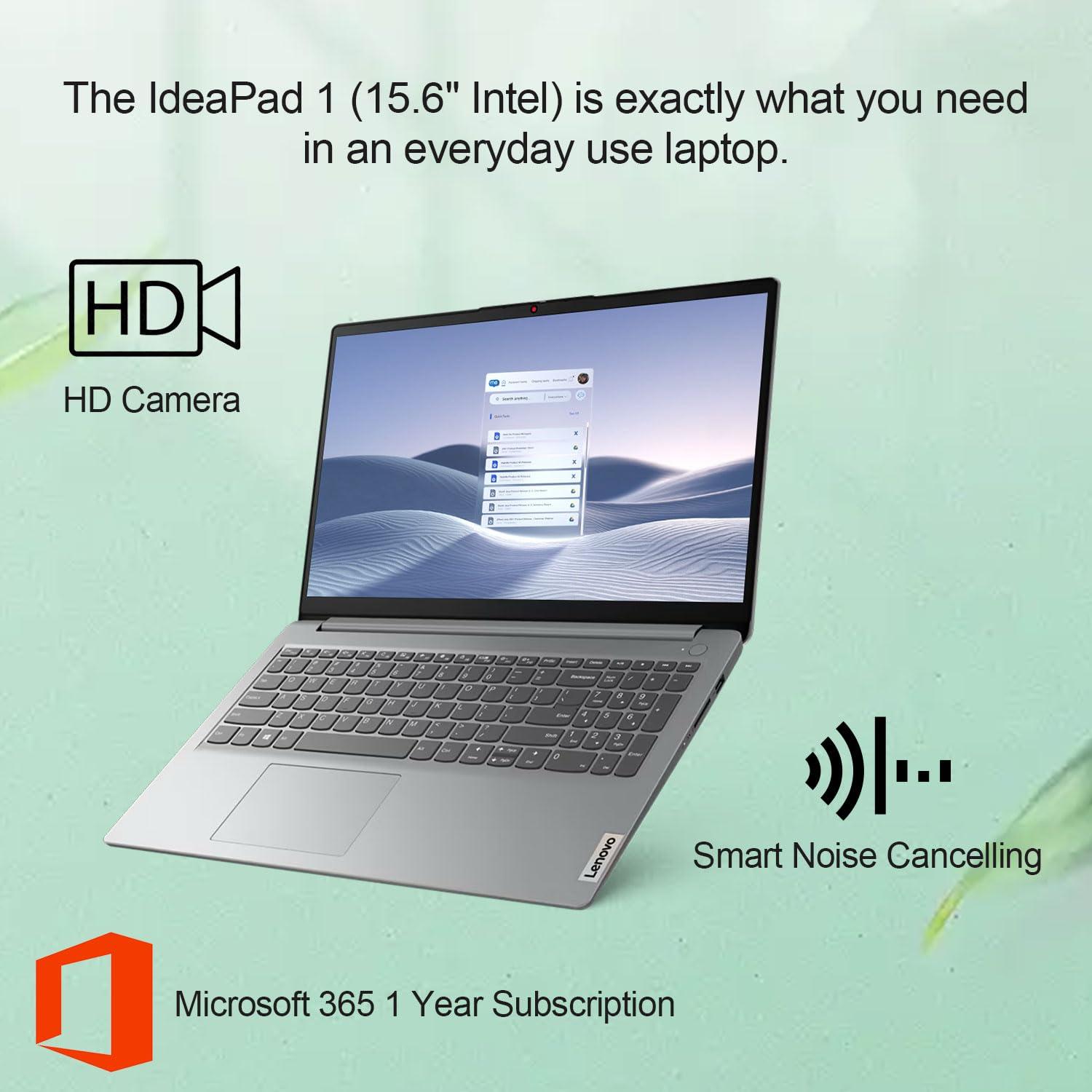 Lenovo IdeaPad 1 Home Laptop, 15.6" FHD Display, Intel Celeron Dual Core Processor, 12GB RAM, 384GB Storage(128GB eMMC + 256GB PCIe), 1 Yr Office 365, Wi-Fi 6, W11H, Additional 1 Yr ADP - Image 2