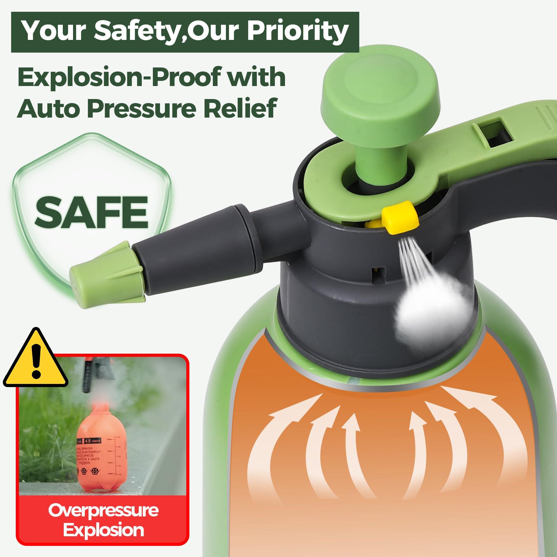 Hand Pump Sprayer 1/2 Gallon, Garden Pump Spray Bottle for Plants, Pressure Sprayer Bottle in Lawn and Garden Yard, Weed Chemical Sprayer with 2 Nozzle & Safety Pressure Relief Valve (2L/0.5Gal) - Image 6