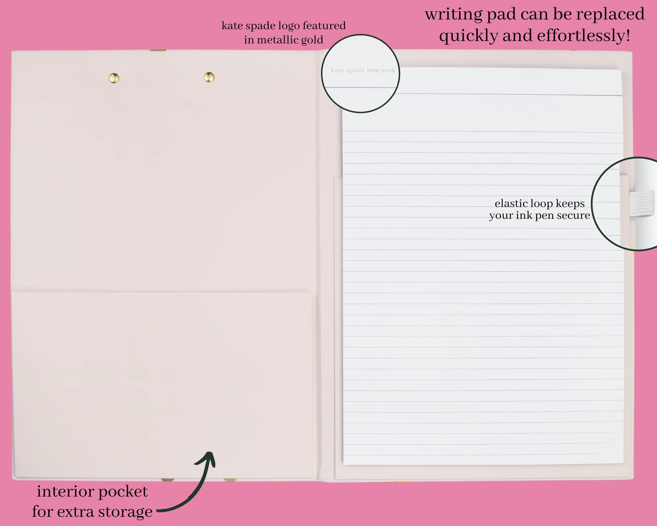 Kate Spade New York A4 Clipboard Folio with Low Profile Clip, Professional Padfolio Includes Lined Notepad, Pen Loop, and Pocket, Gold Dot with Script - Image 5