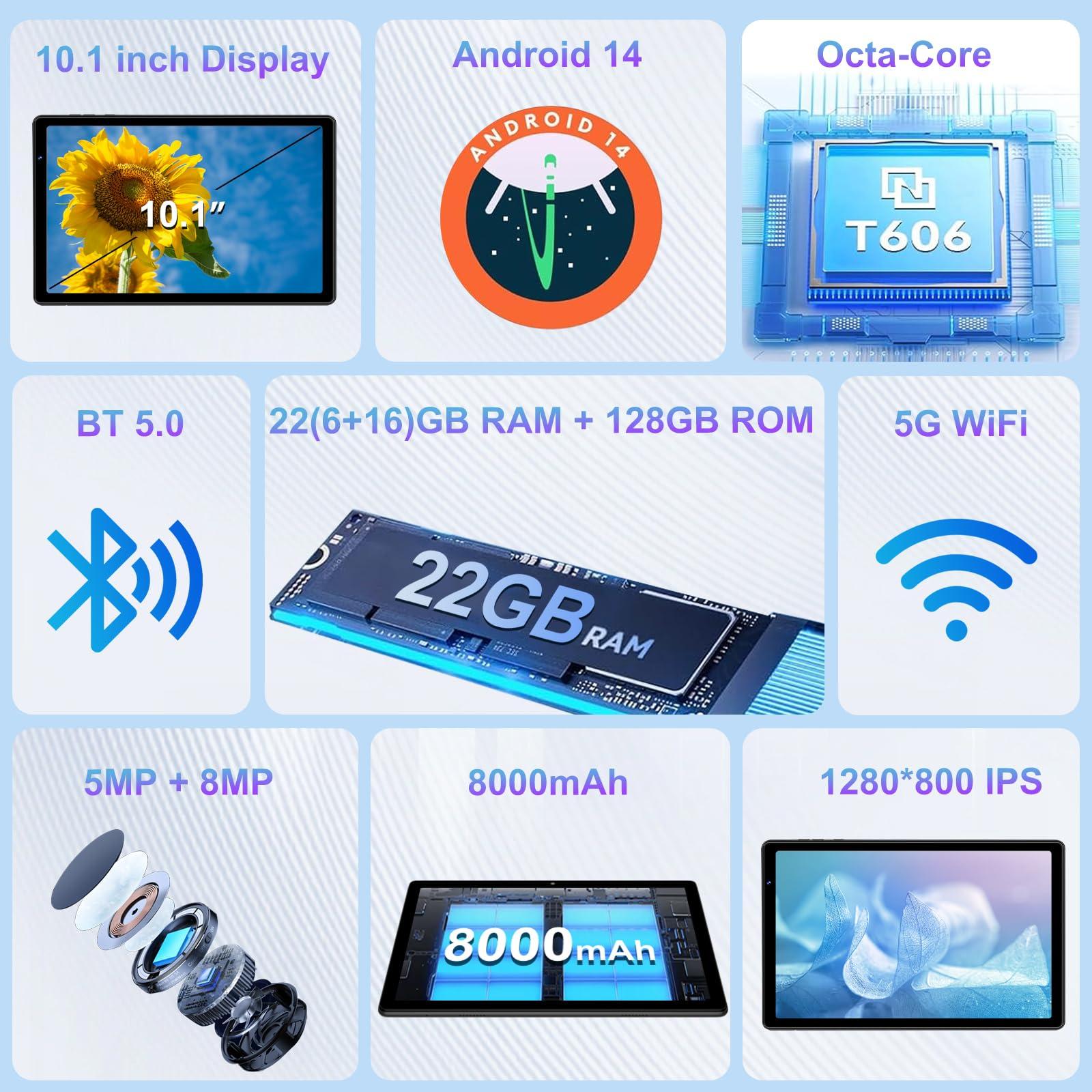 2025 Android 14 Tablet, 10 inch Tablets 22GB+128GB +1TB Expand, 8000mAh Octa-Core Tablet w/ Drop-proof Case, HD IPS Display, GPS, 5G WIFI, Split Screen,Widevine L1, for Adults and Kids -Metal Black - Image 6