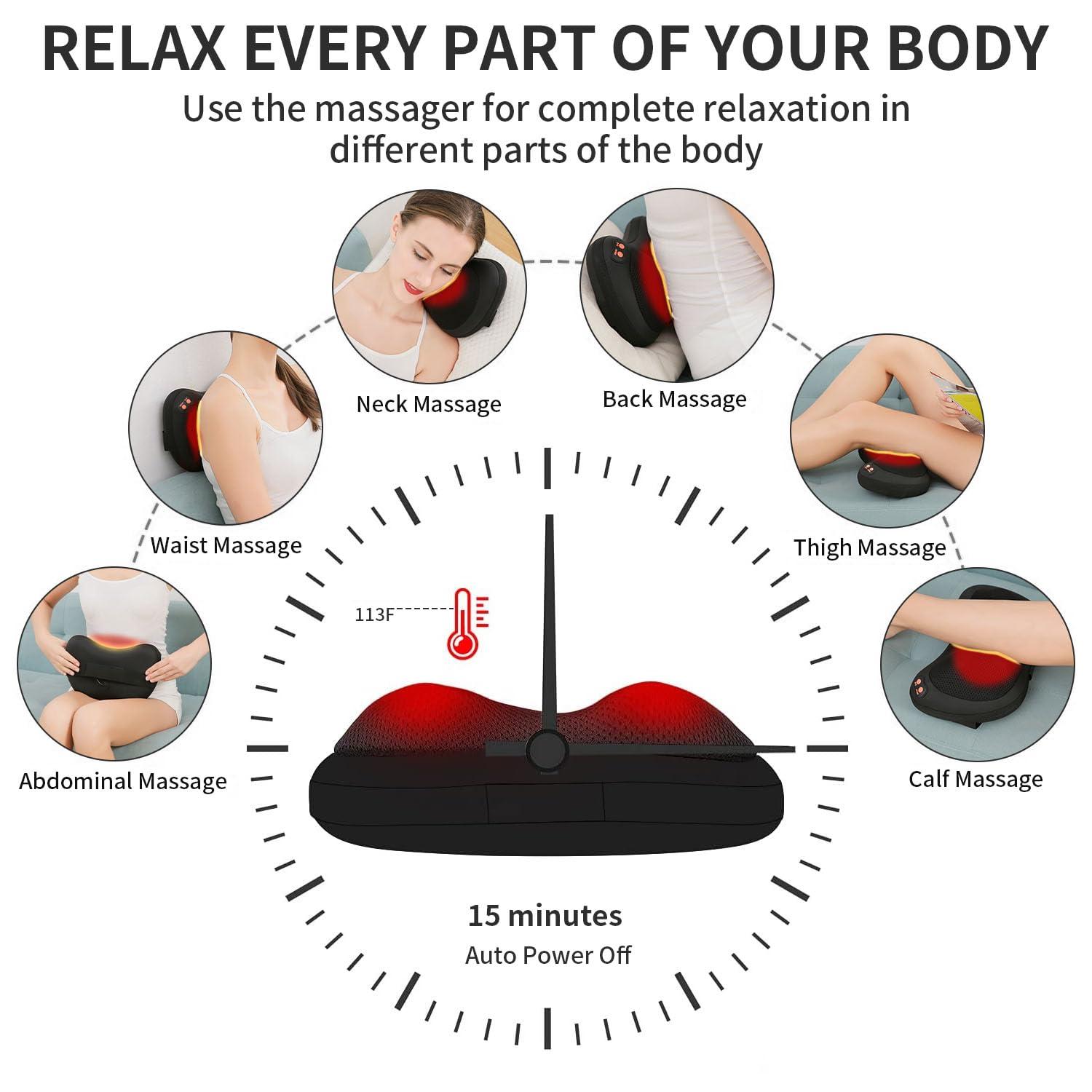 iKristin Back Massager, Shiatsu Neck Massager with Heat, Electric Back Massager for Shoulder, Back, Leg, Deep Tissue Kneading Massage to Relief Muscles, Massage Pillow for Mom/Dad/Women/Men - Image 3
