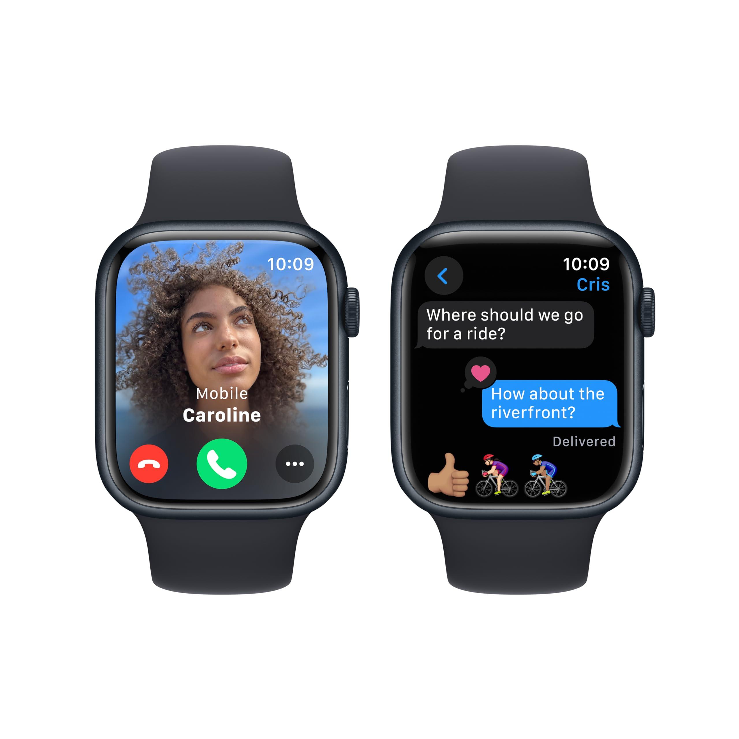 Apple Watch Series 9 [GPS 45mm] Midnight Aluminum Case with Midnight Sport Band, S/M (Renewed) - Image 4